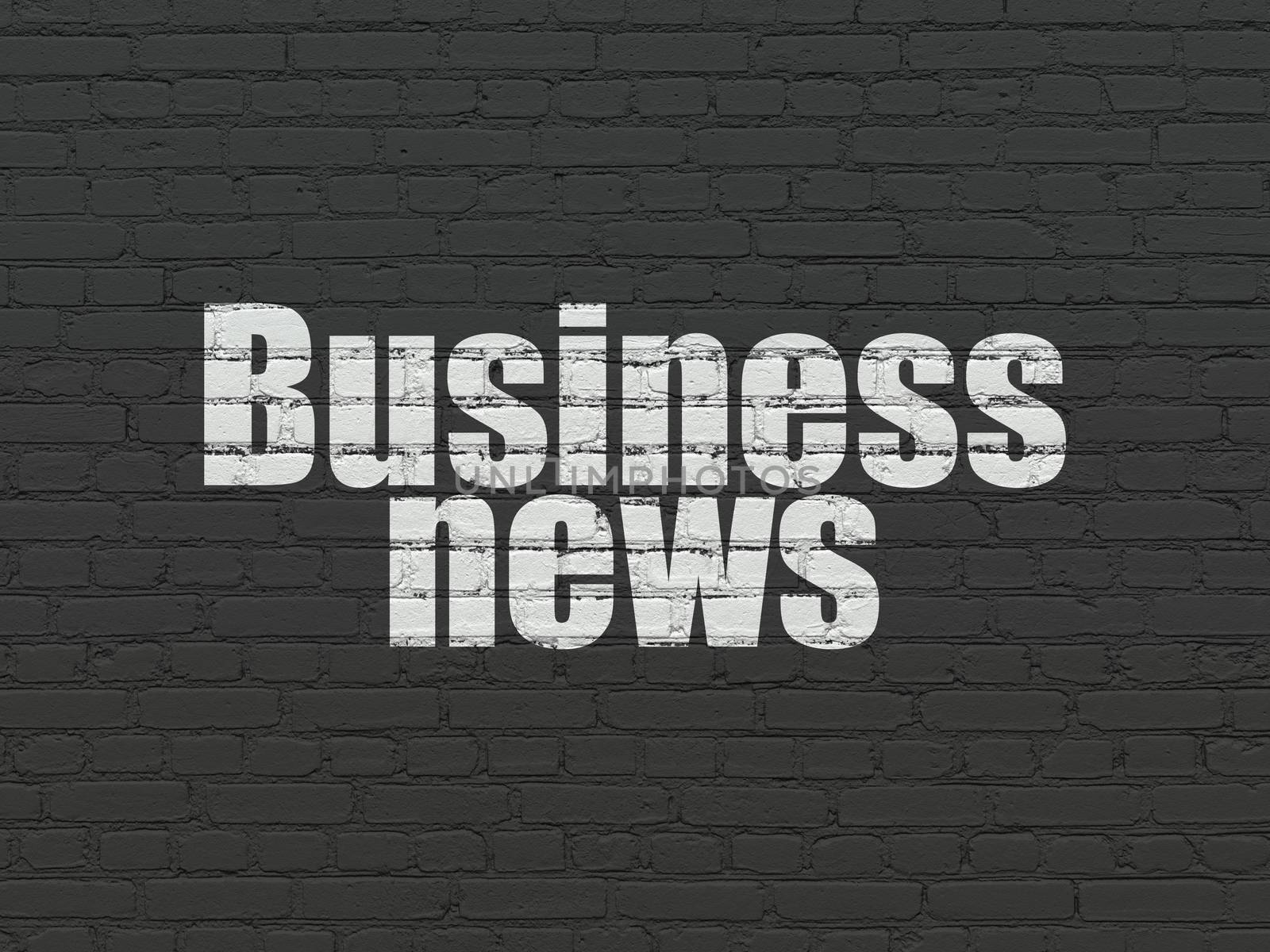 News concept: Painted white text Business News on Black Brick wall background