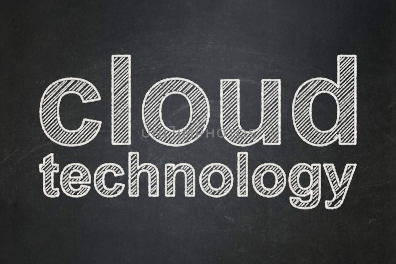 Cloud networking concept: text Cloud Technology on Black chalkboard background