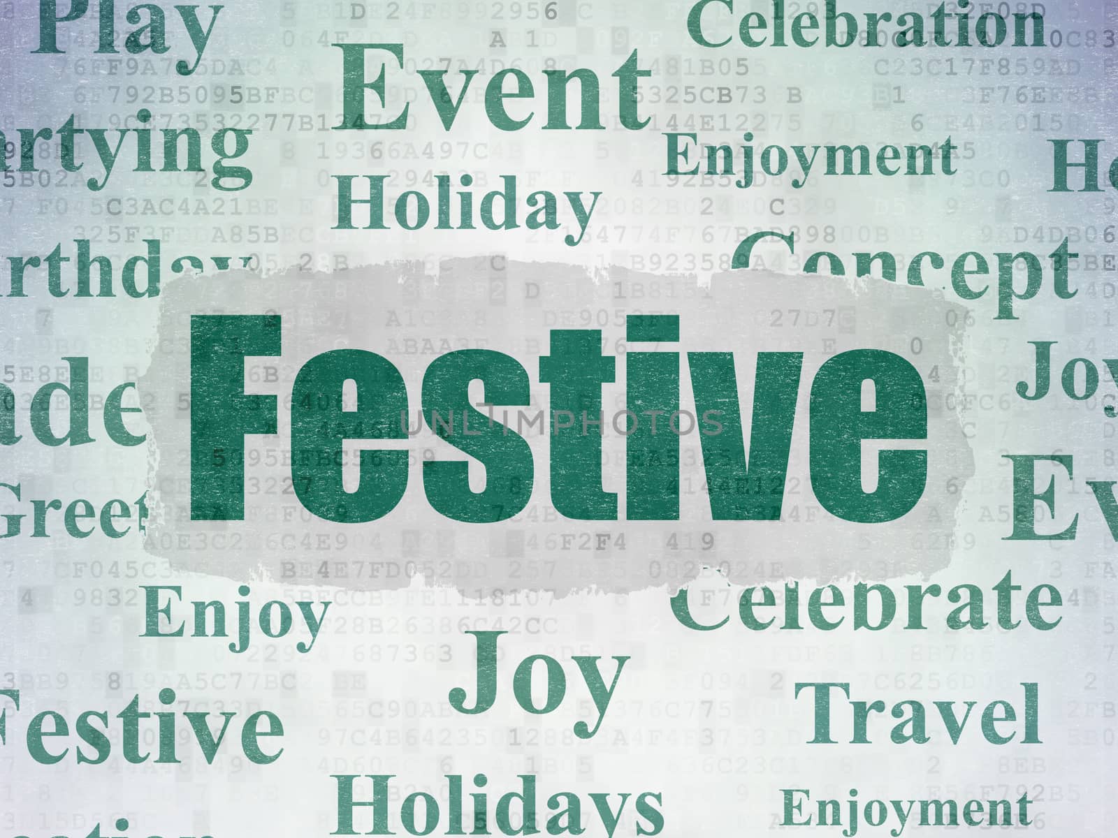 Entertainment, concept: Painted green text Festive on Digital Data Paper background with   Tag Cloud