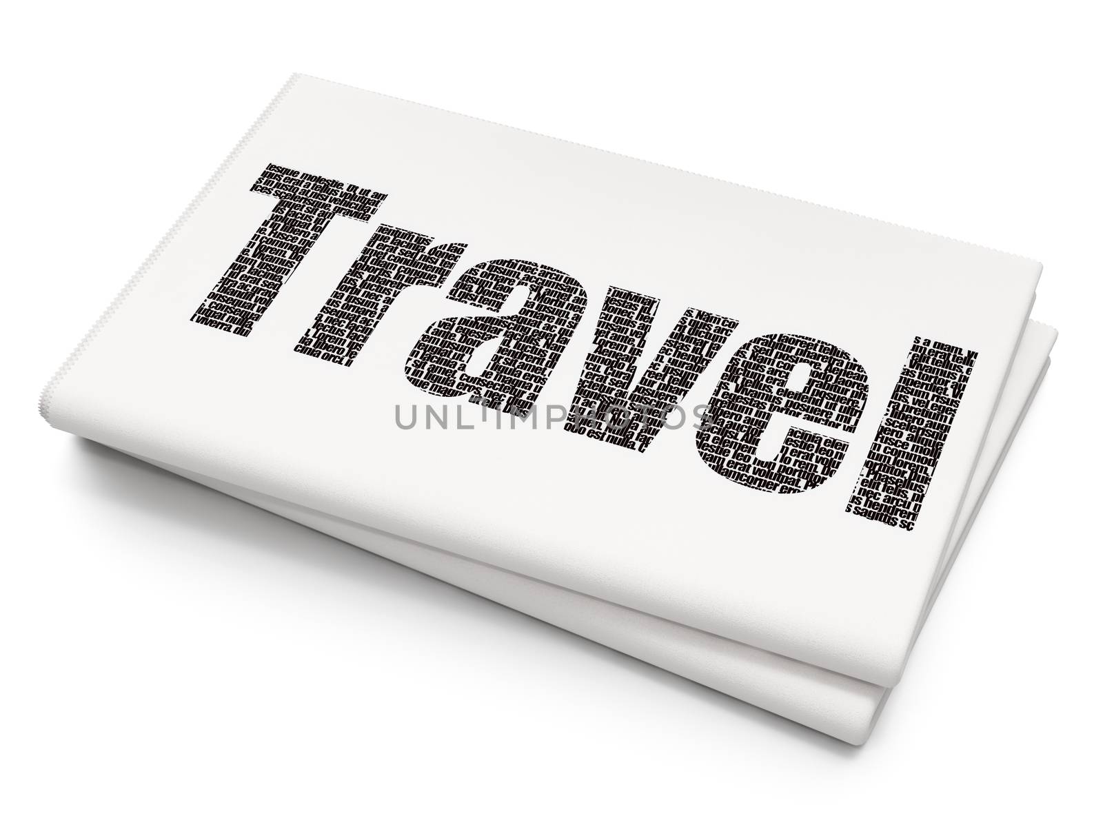 Travel concept: Pixelated black text Travel on Blank Newspaper background, 3D rendering