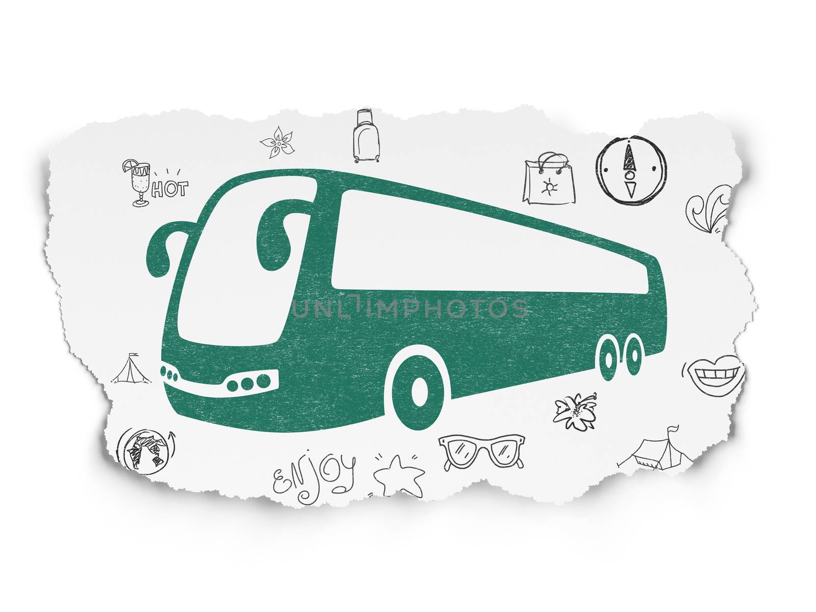 Tourism concept: Bus on Torn Paper background by maxkabakov