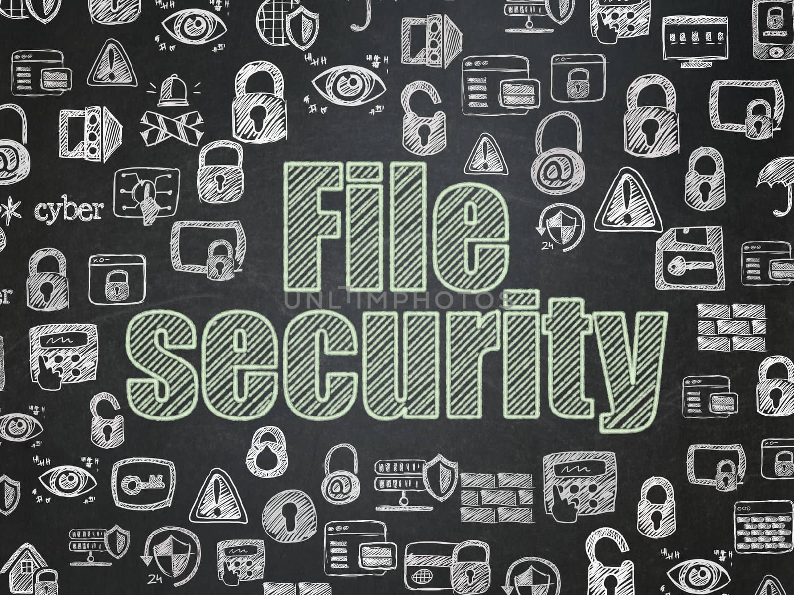 Safety concept: Chalk Green text File Security on School board background with  Hand Drawn Security Icons, School Board