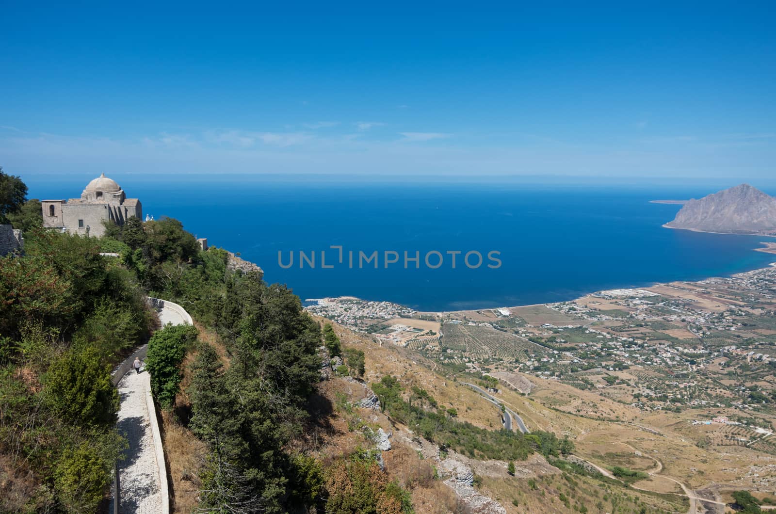 Panoramic view to Tyrrhenian coastline with the Church of Saint  by Smoke666