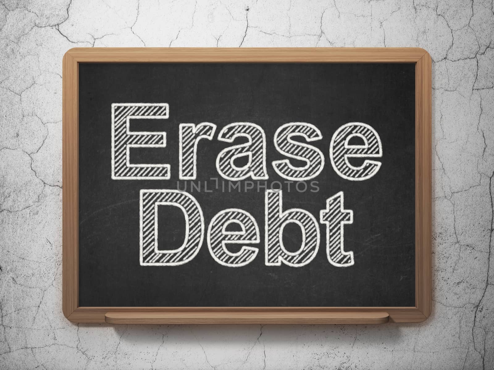 Finance concept: text Erase Debt on Black chalkboard on grunge wall background, 3D rendering