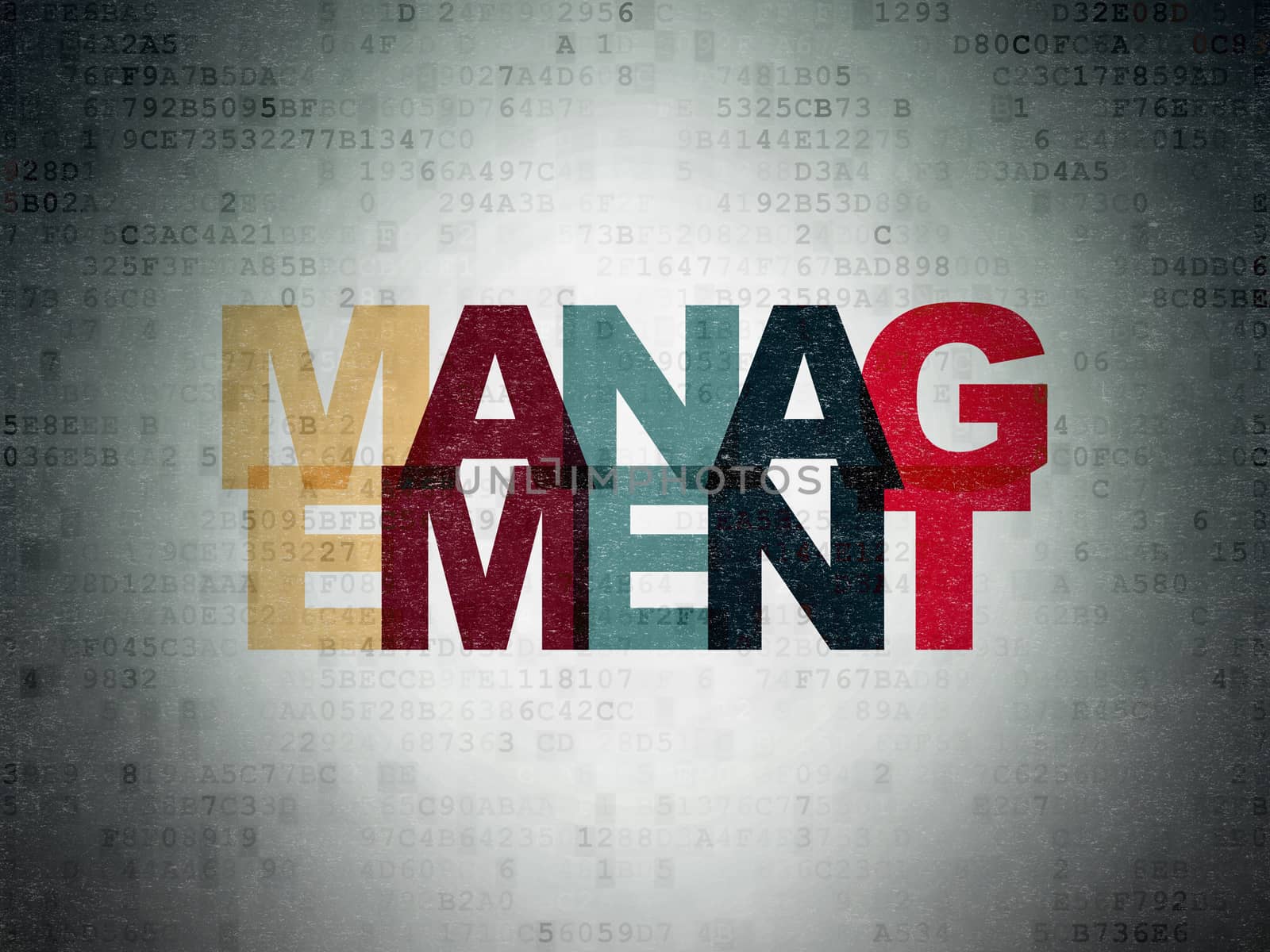 Business concept: Painted multicolor text Management on Digital Data Paper background