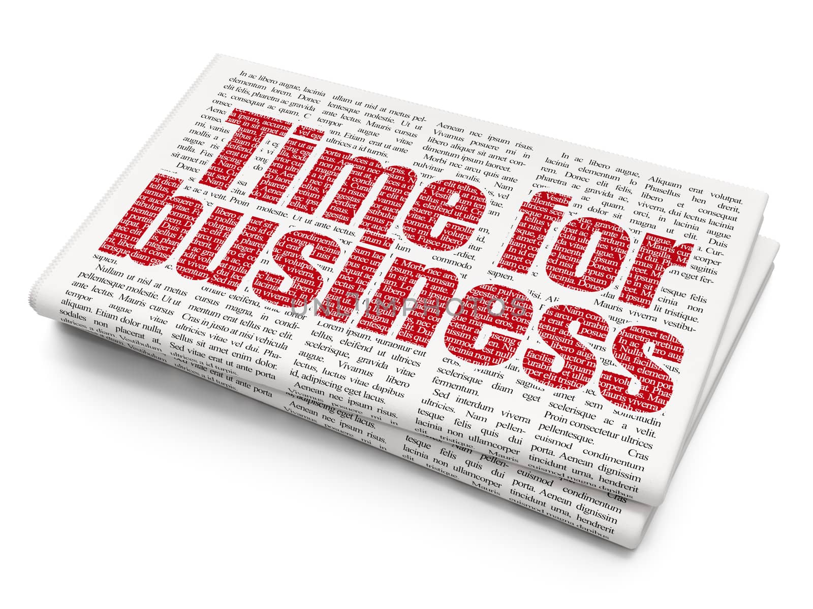 Finance concept: Pixelated red text Time for Business on Newspaper background, 3D rendering