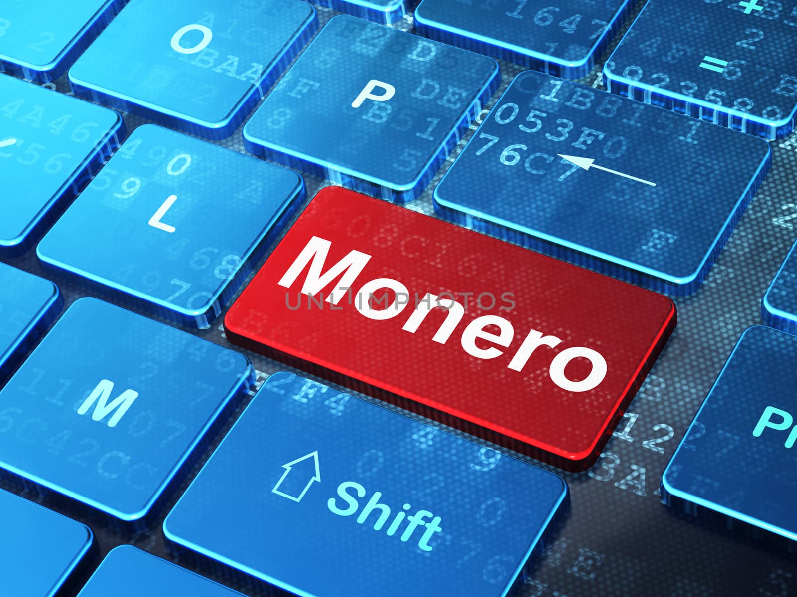 Blockchain concept: Monero on computer keyboard background by maxkabakov