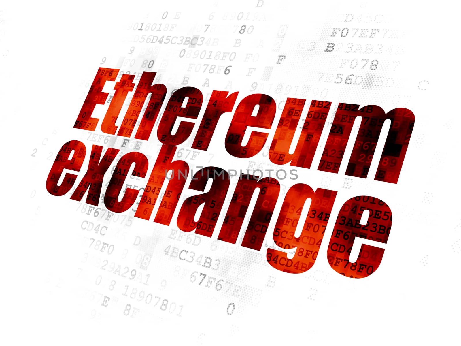 Cryptocurrency concept: Pixelated red text Ethereum Exchange on Digital background