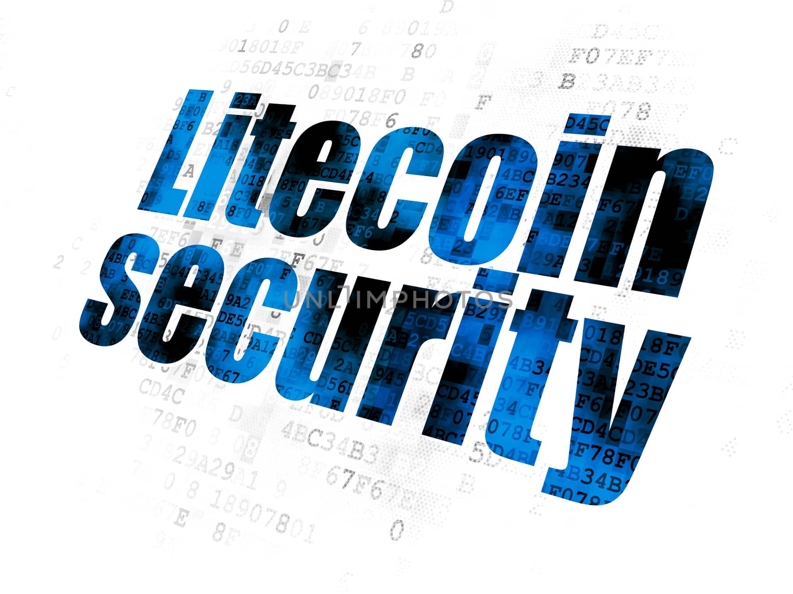 Blockchain concept: Pixelated blue text Litecoin Security on Digital background