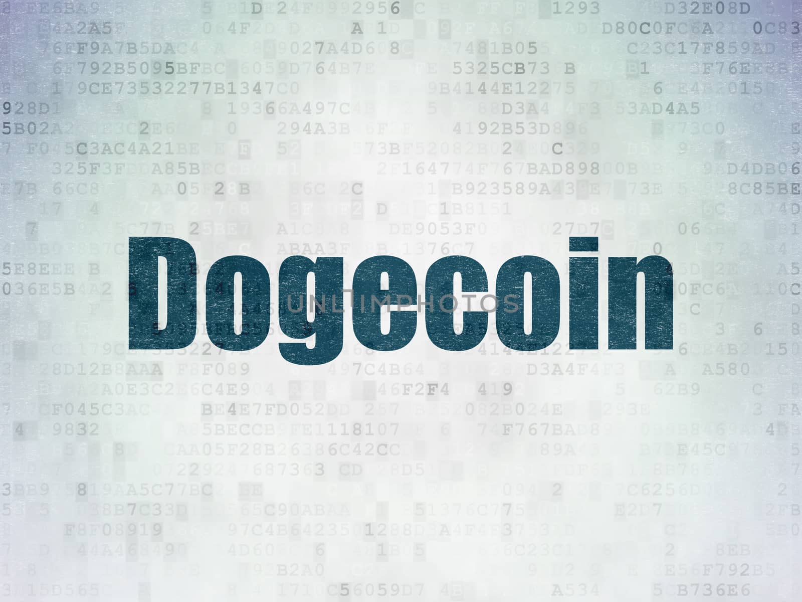 Blockchain concept: Painted blue word Dogecoin on Digital Data Paper background