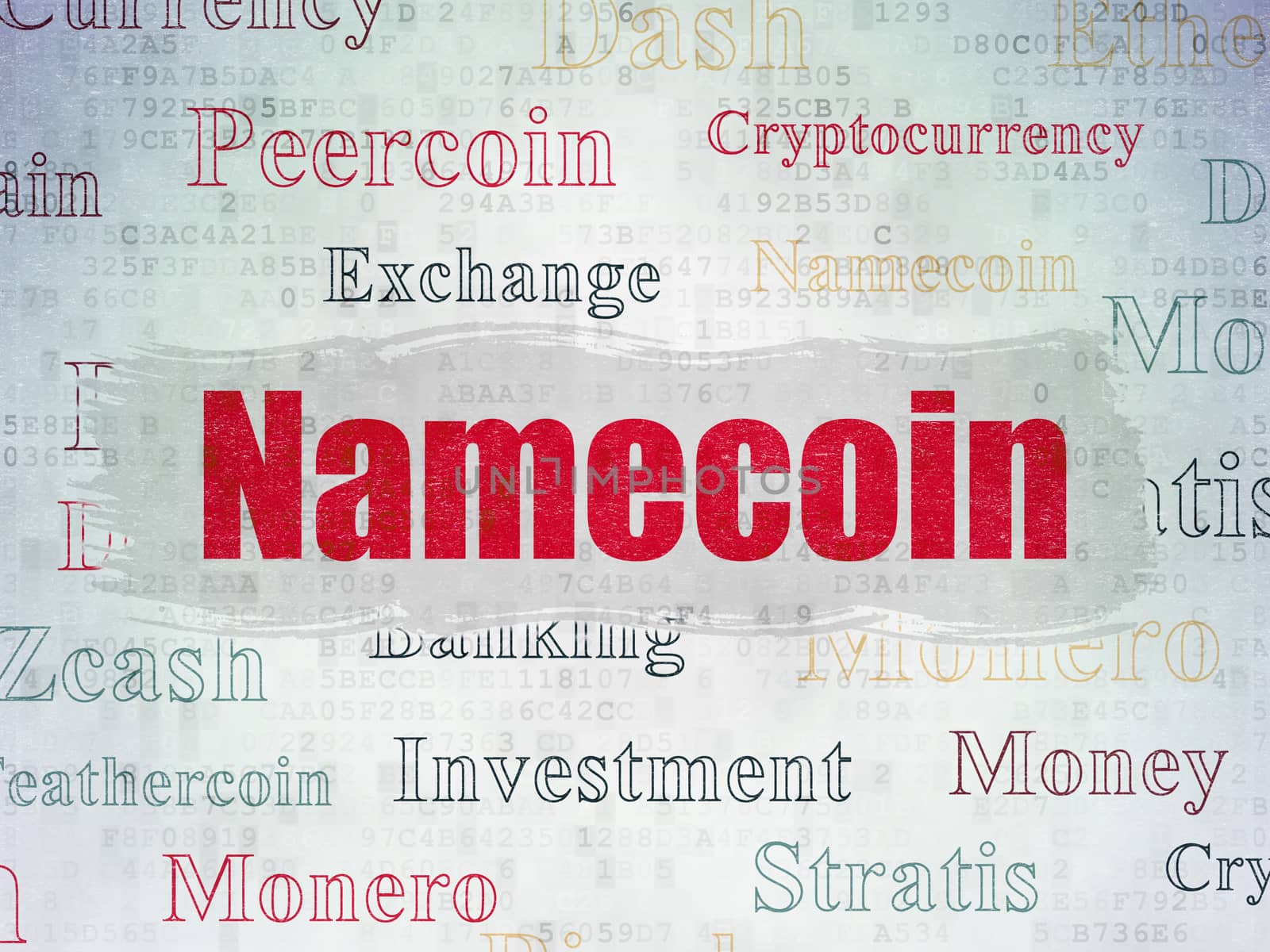 Cryptocurrency concept: Painted red text Namecoin on Digital Data Paper background with   Tag Cloud