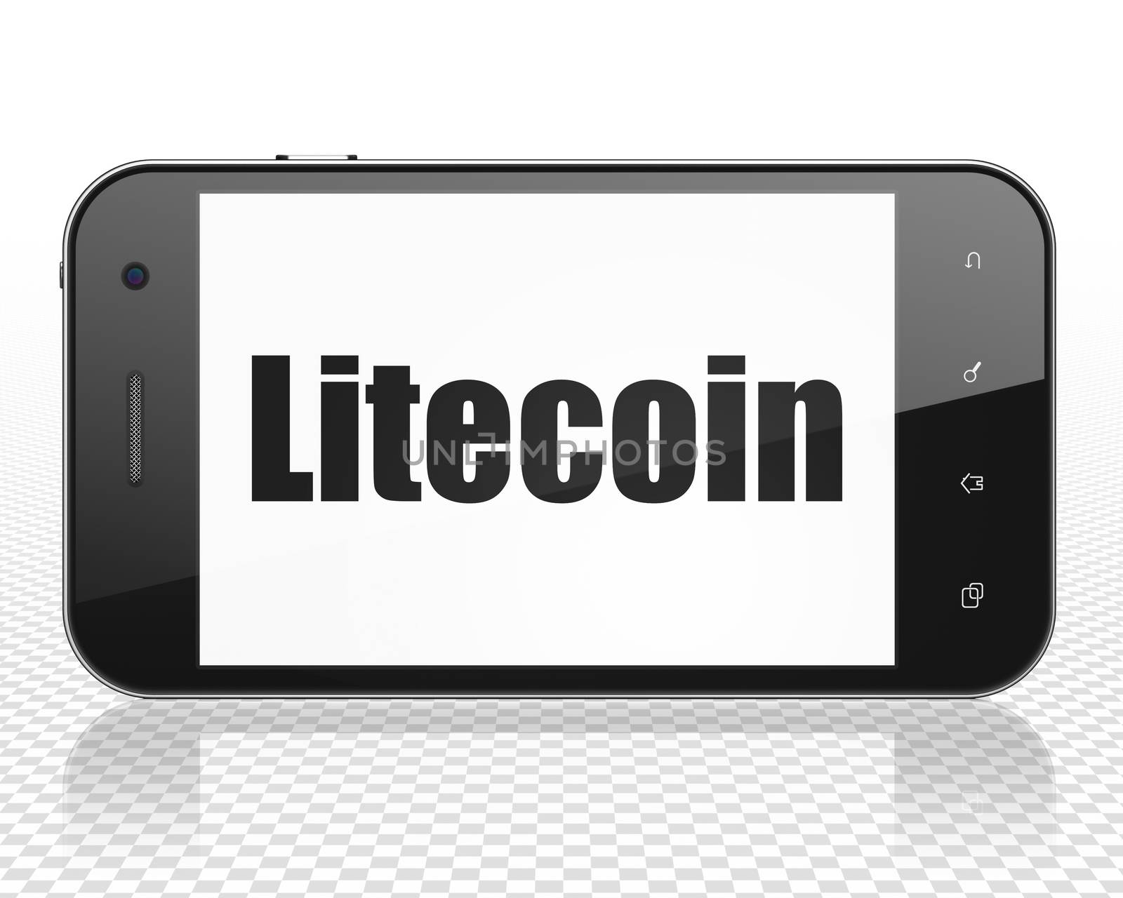 Cryptocurrency concept: Smartphone with Litecoin on display by maxkabakov