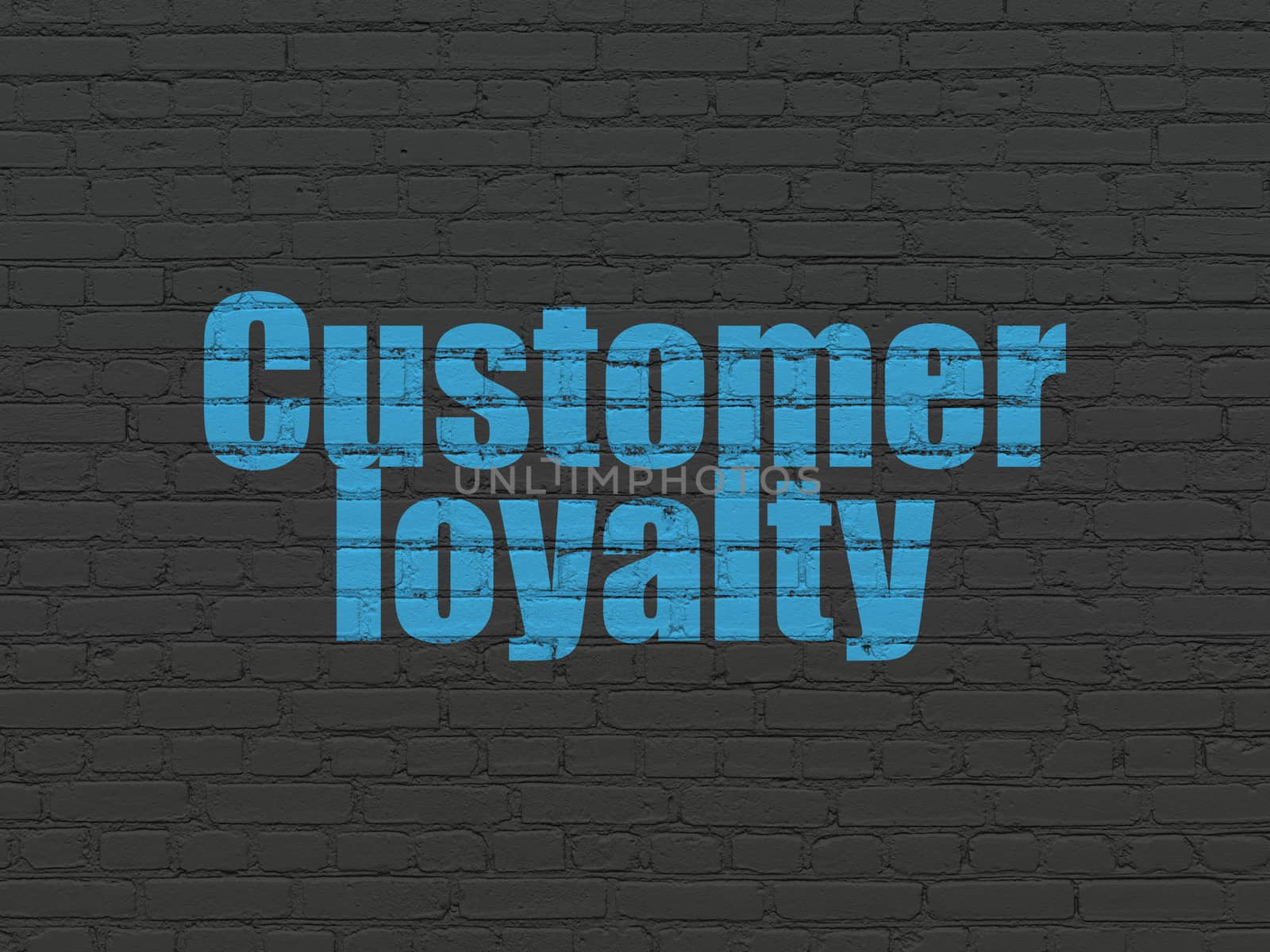 Marketing concept: Painted blue text Customer Loyalty on Black Brick wall background