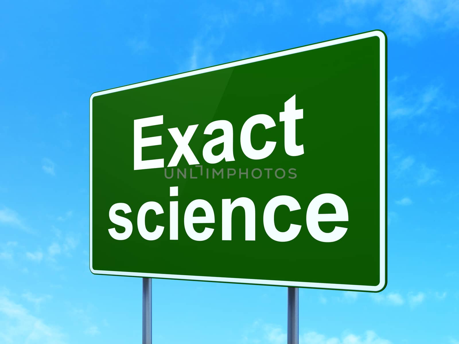 Science concept: Exact Science on green road highway sign, clear blue sky background, 3D rendering