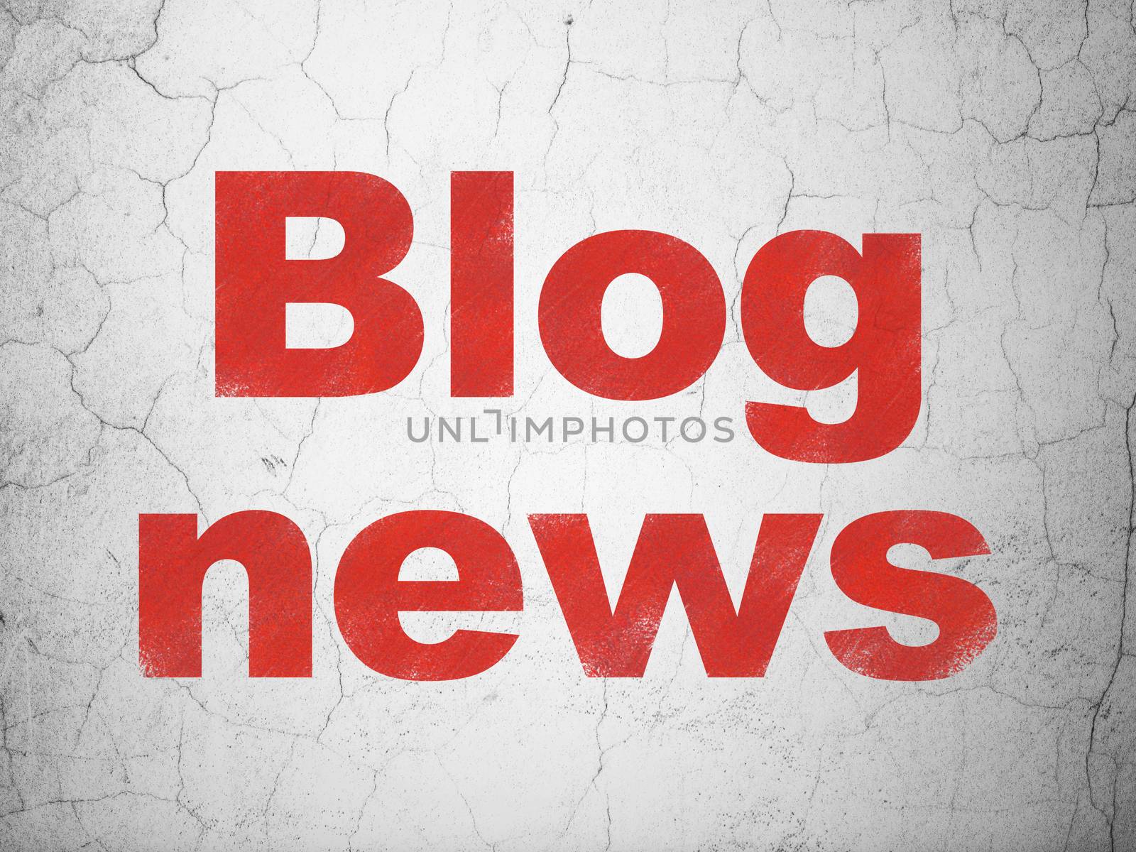 News concept: Red Blog News on textured concrete wall background