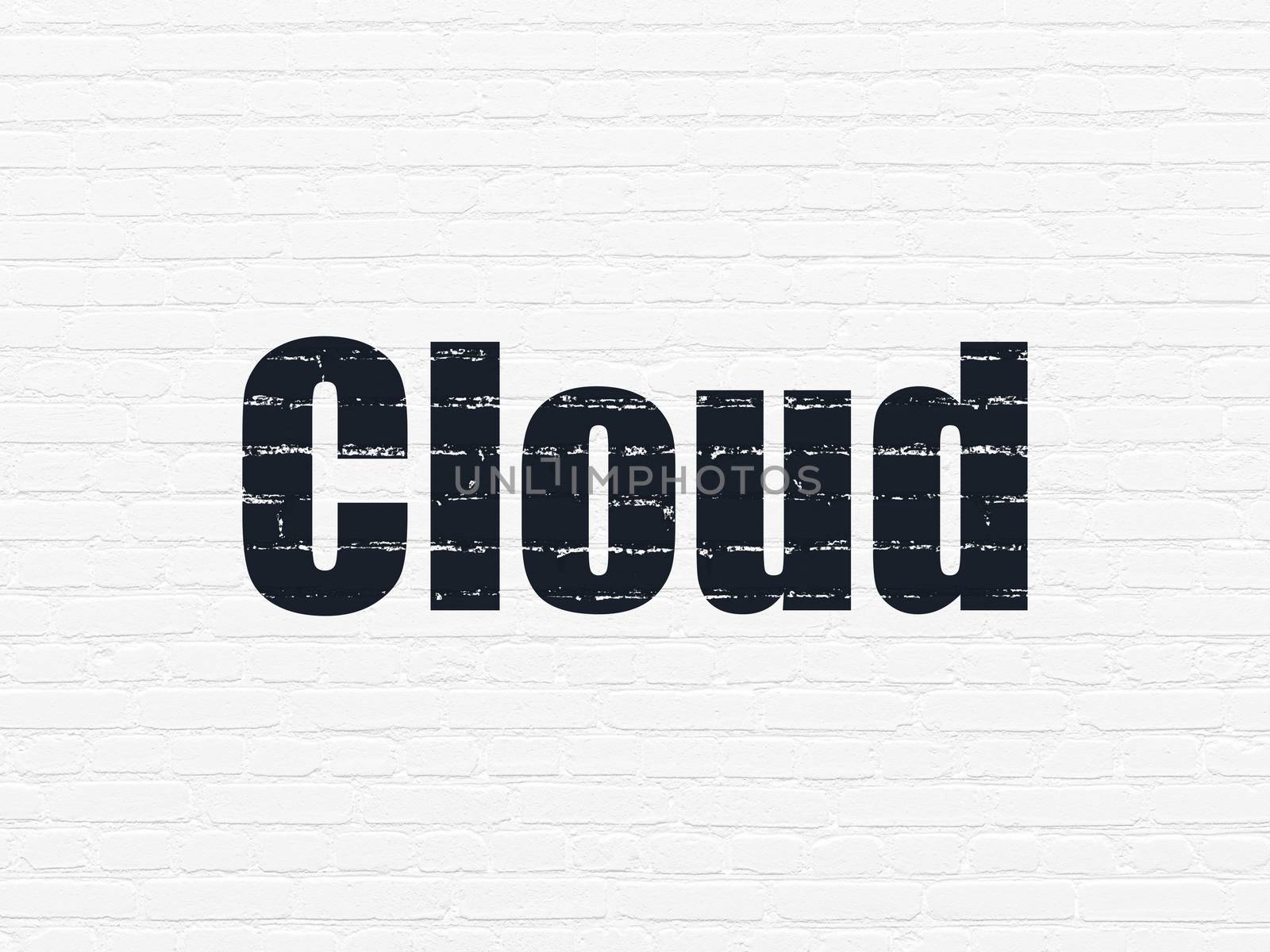 Cloud computing concept: Painted black text Cloud on White Brick wall background