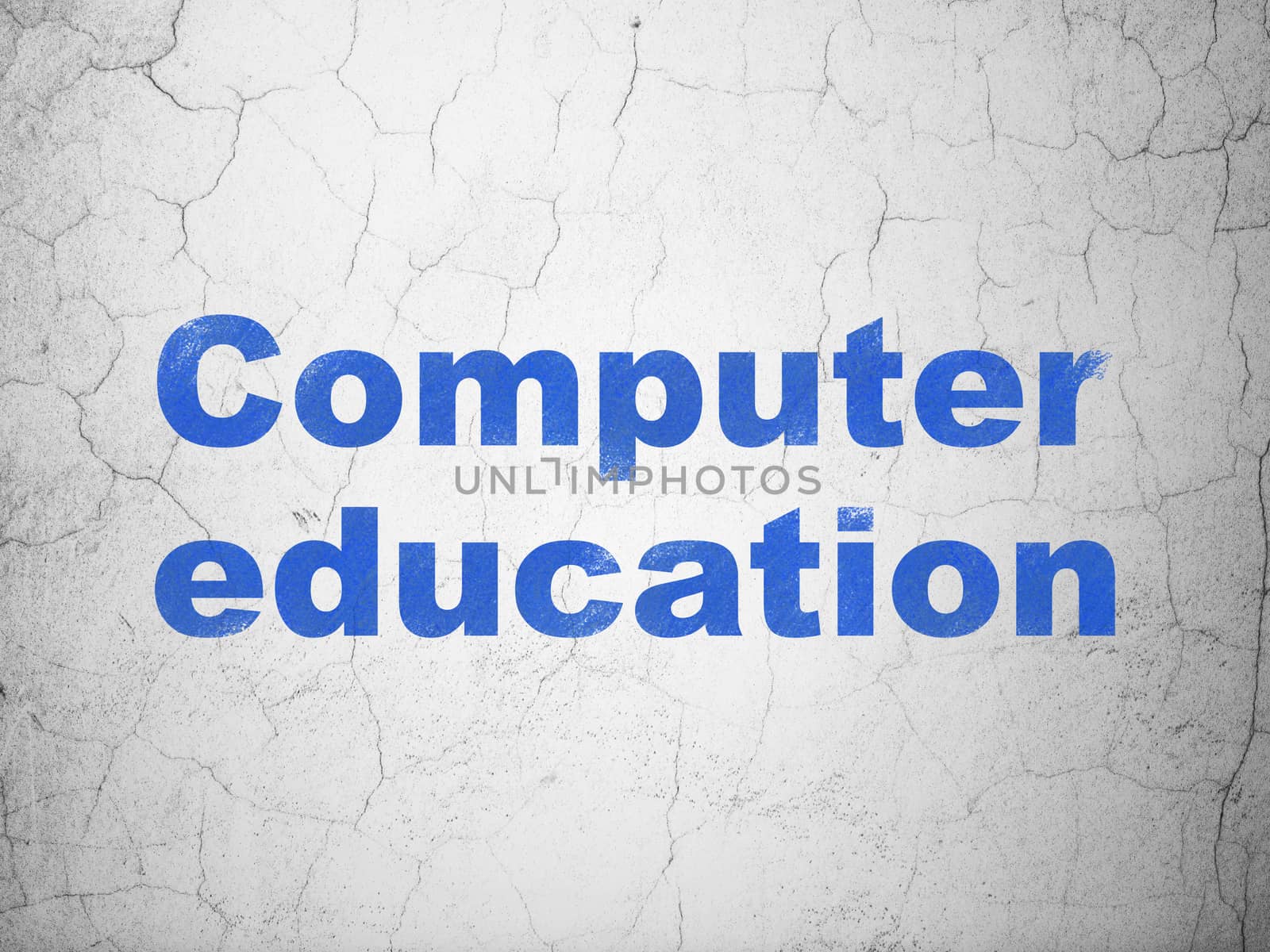 Studying concept: Blue Computer Education on textured concrete wall background