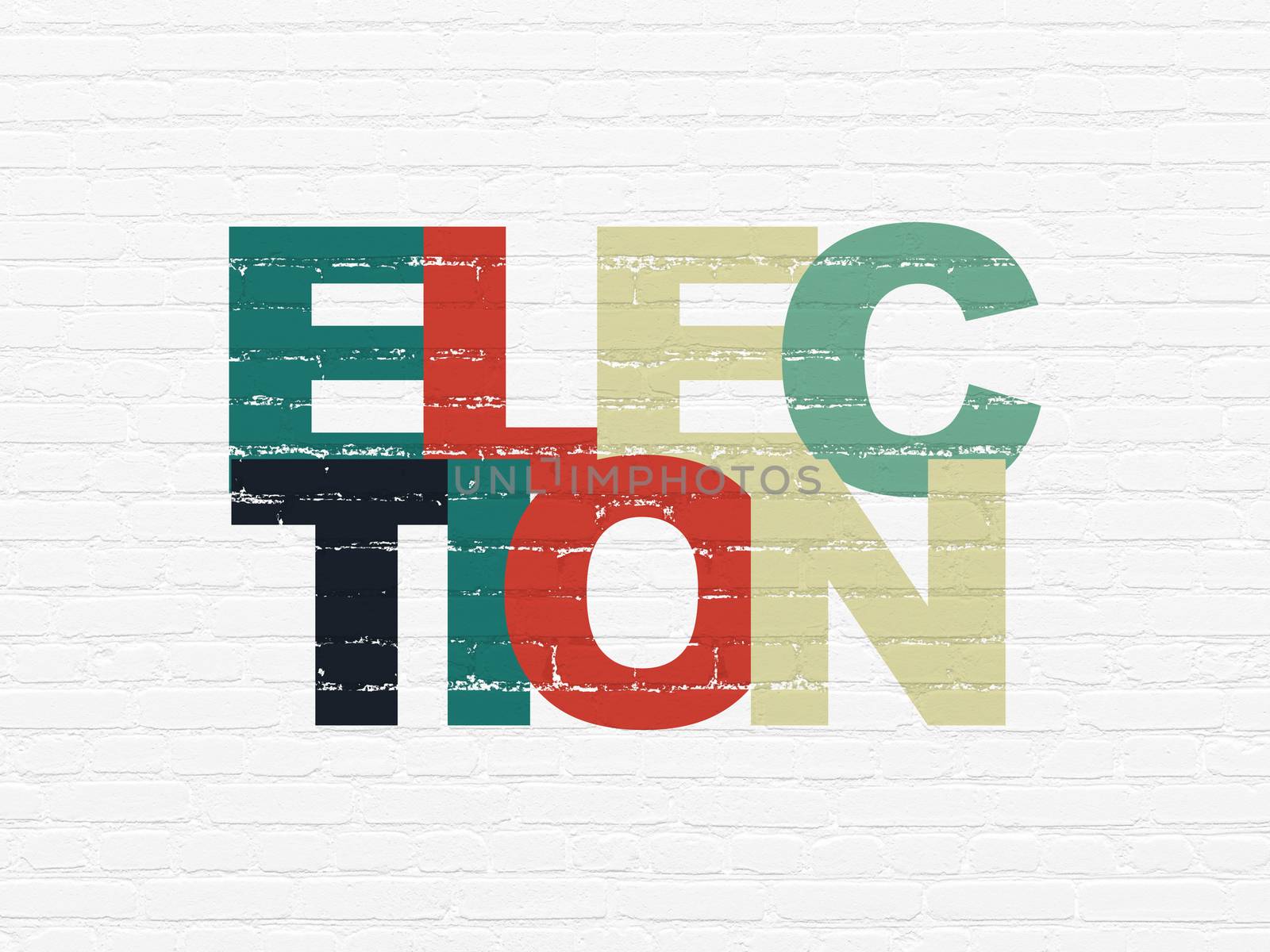 Politics concept: Painted multicolor text Election on White Brick wall background