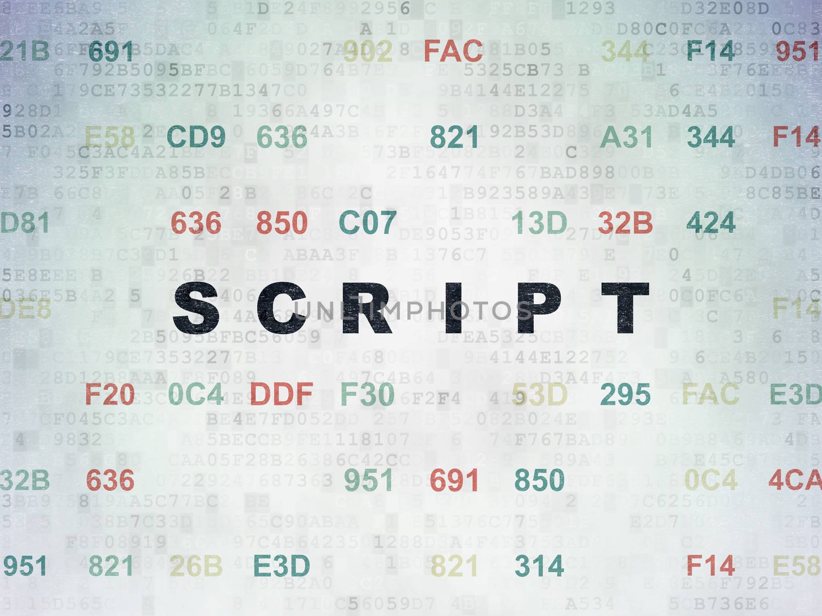 Database concept: Painted black text Script on Digital Data Paper background with Hexadecimal Code