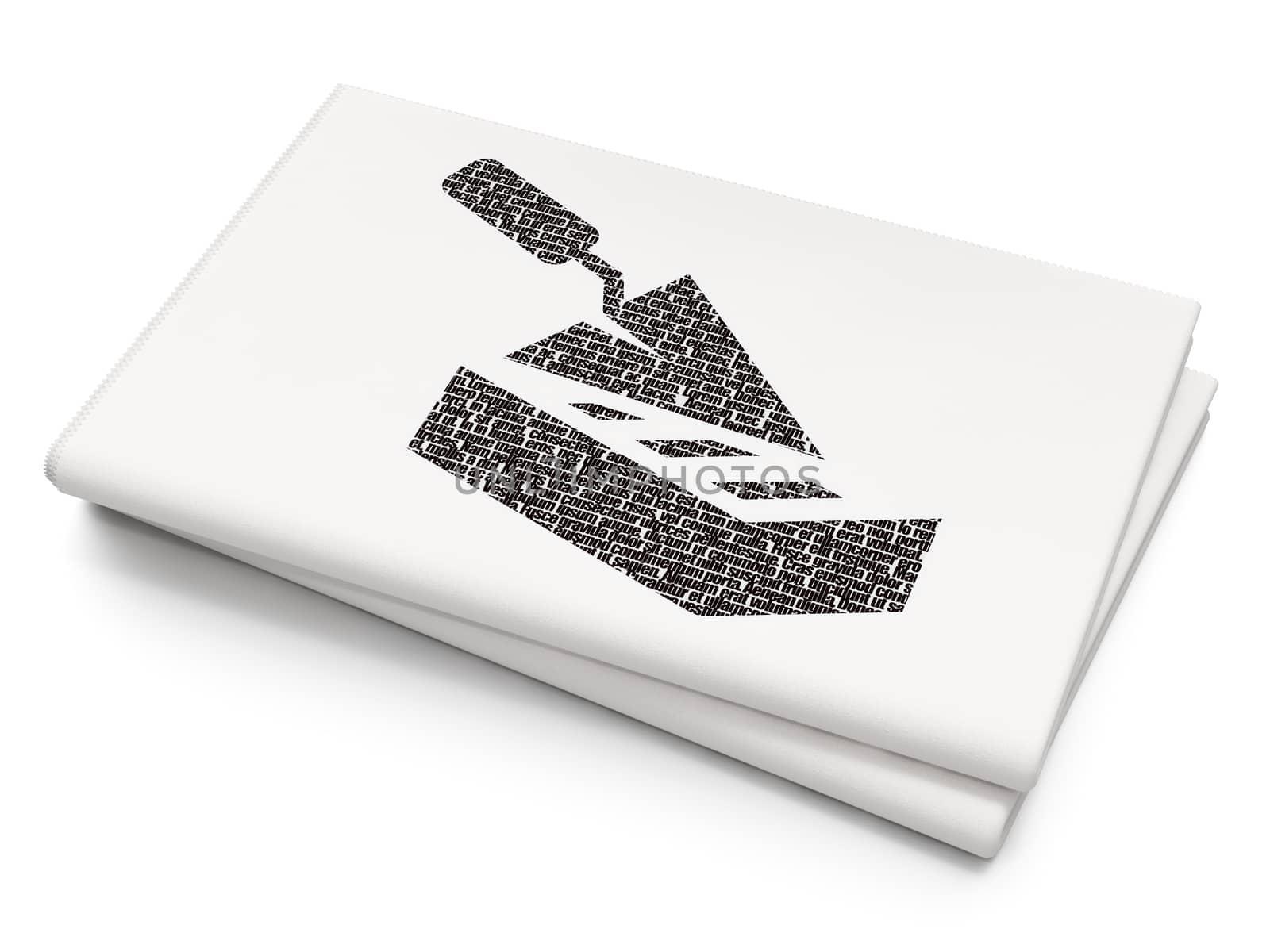 Building construction concept: Pixelated black Brick Wall icon on Blank Newspaper background, 3D rendering