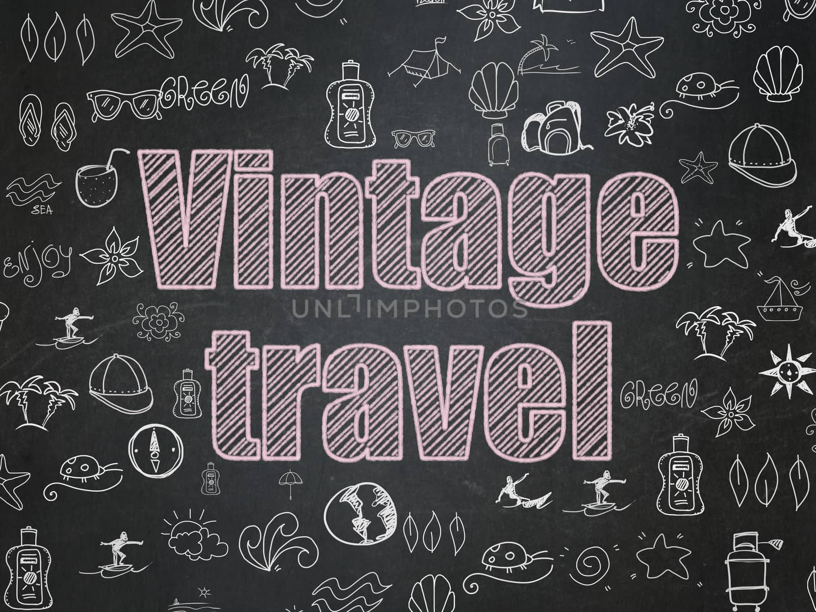Vacation concept: Vintage Travel on School board background by maxkabakov