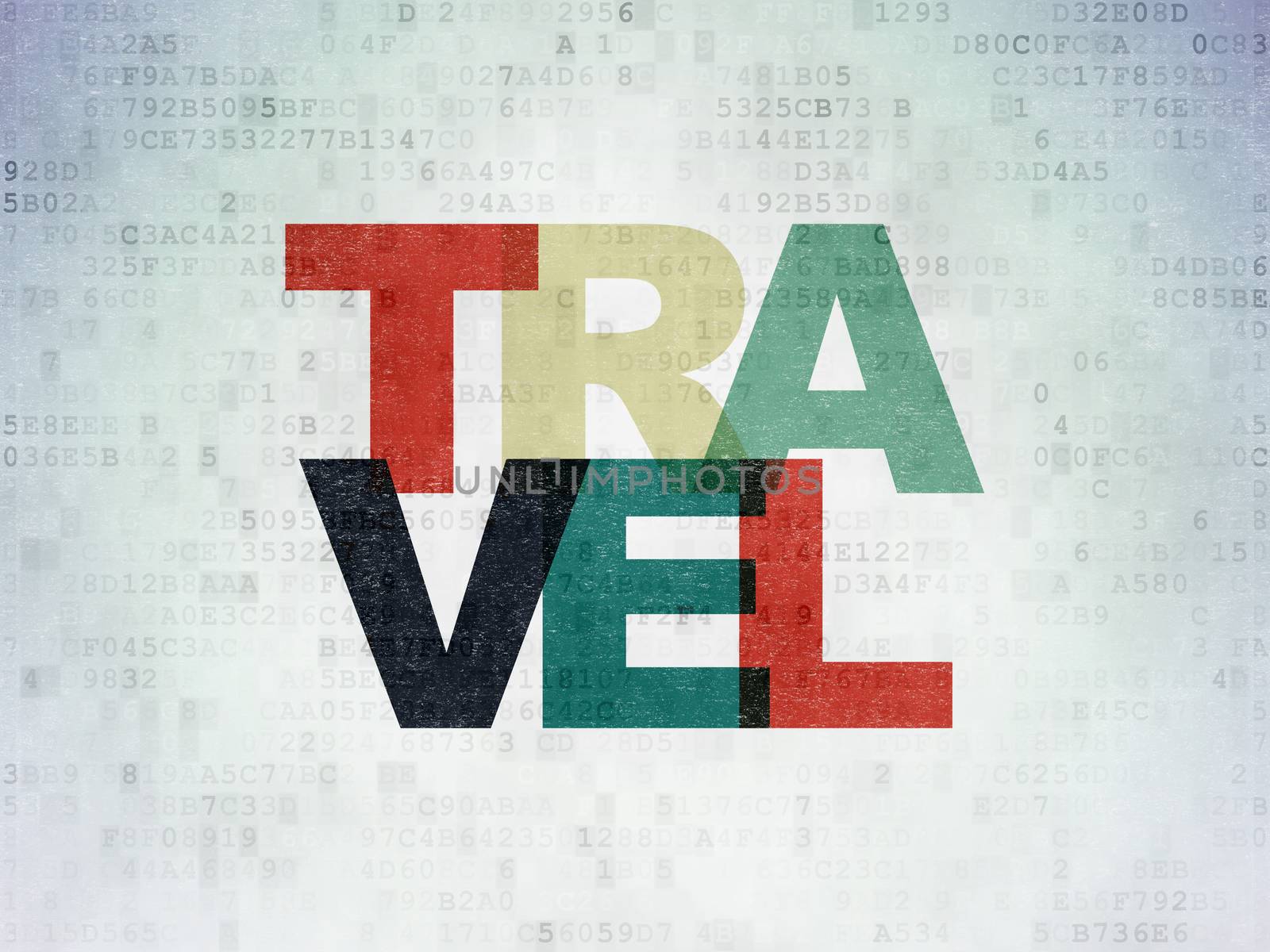 Travel concept: Painted multicolor text Travel on Digital Data Paper background