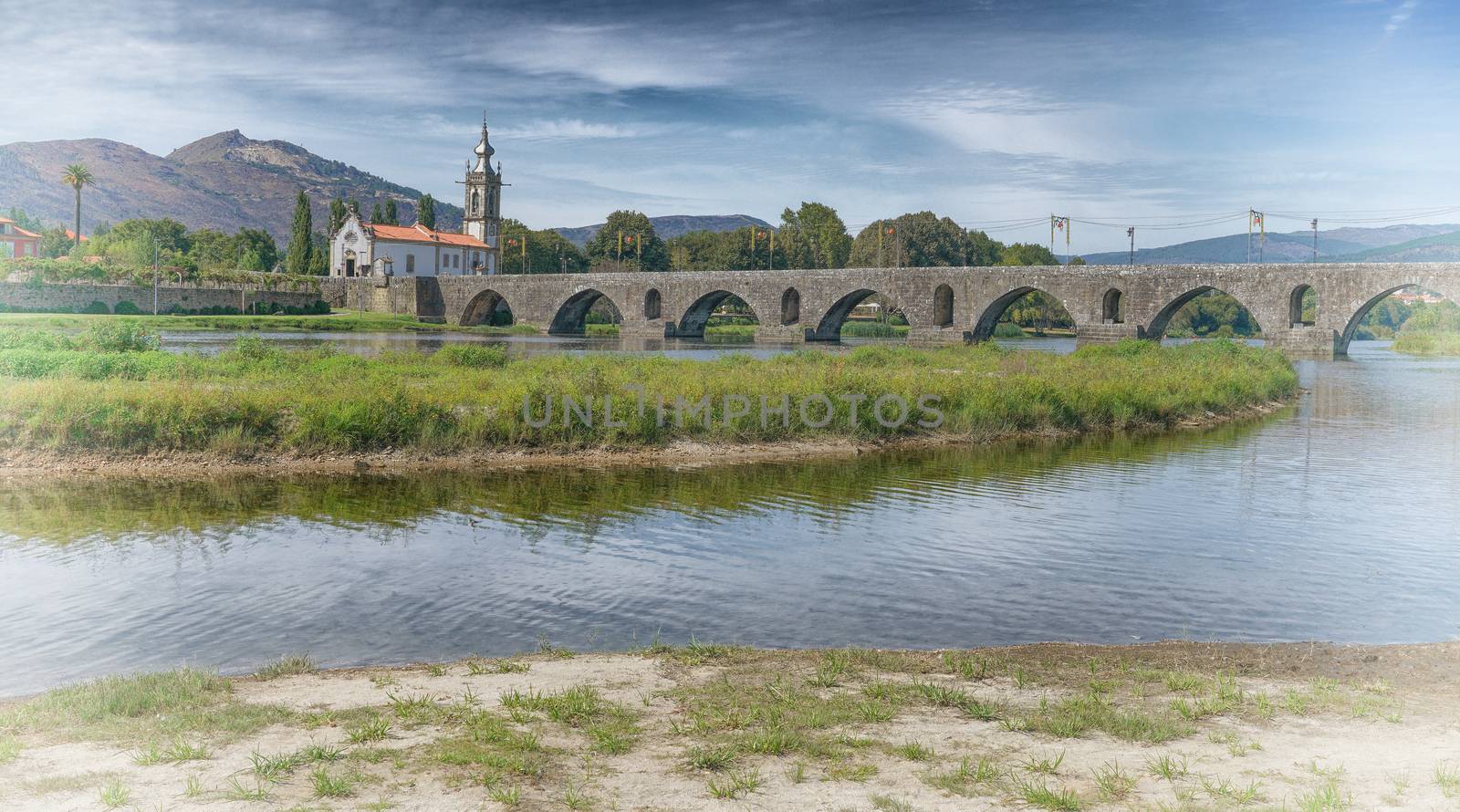 Roman bridge crossing the Rio Lima in Ponte de Lima; Camino de Santiago; Portugal