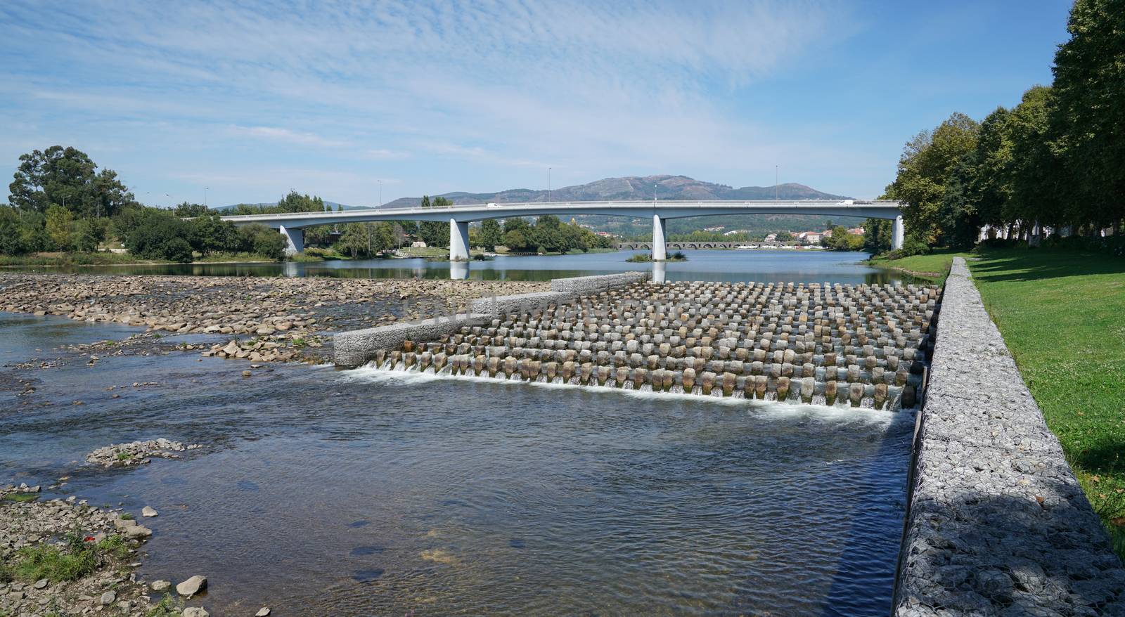 Modern bridge crossing the Rio Lima in Ponte de Lima, Camino de Santiago, Portugal