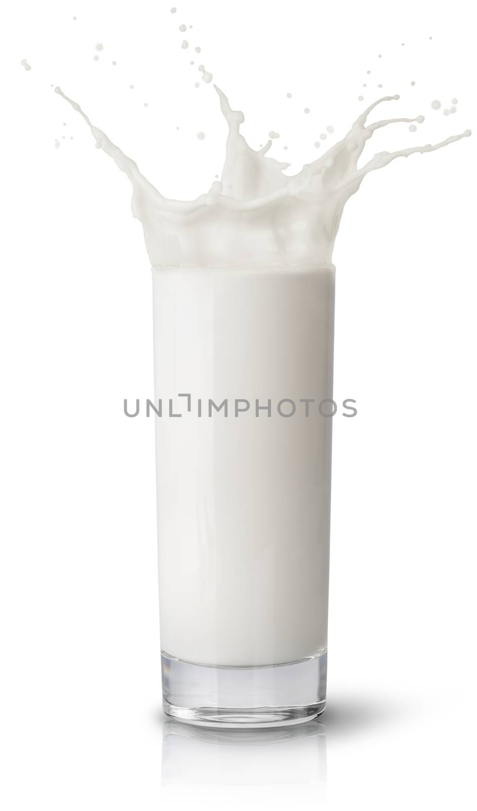 Milk splashing from glass isolated on white background