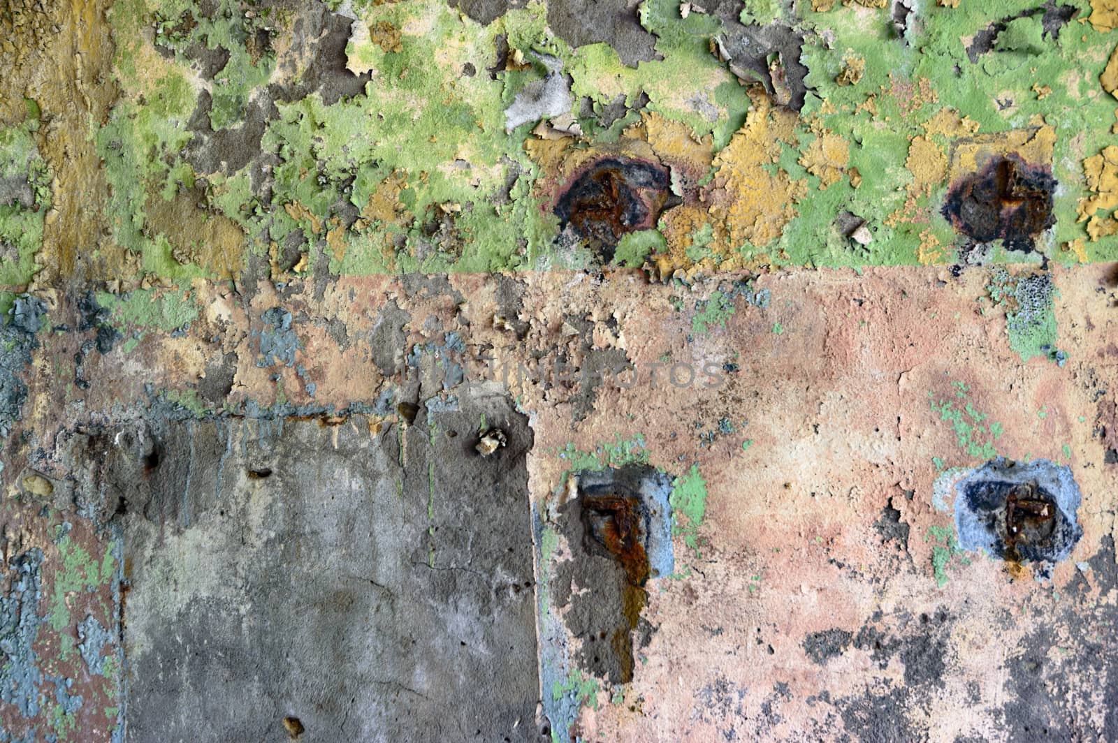 wide angle view of an old wall abandoned factory building