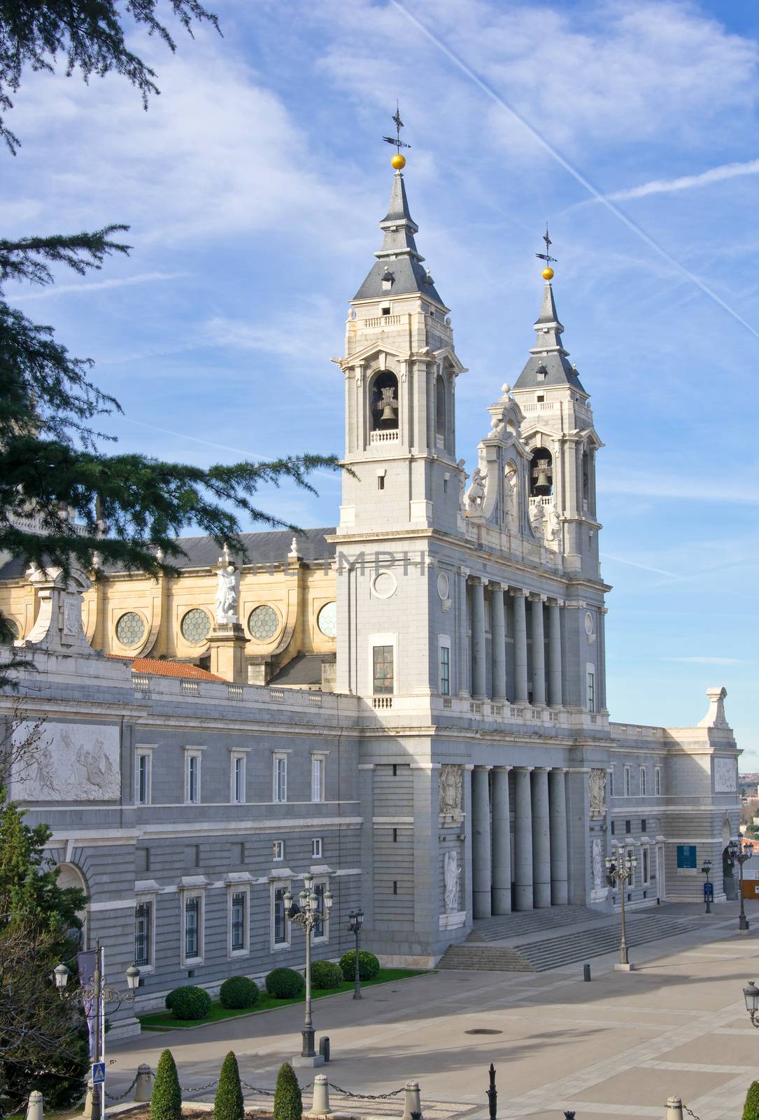 Entrance to Santa Maria la Real de La Almudena cathedral in Madrid, Spain