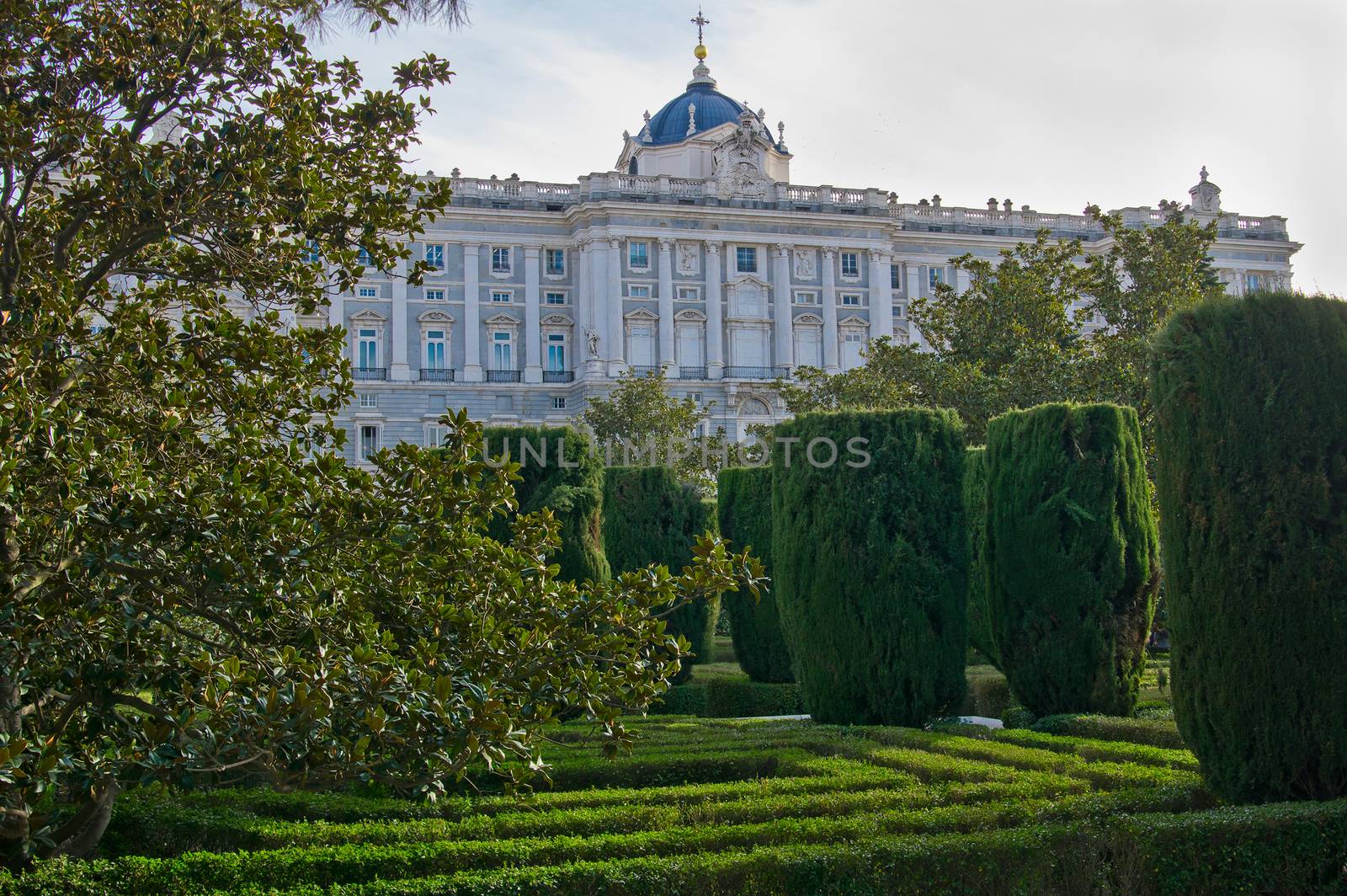 Royal Palace and Sabatini Gardens in Madrid, Spain