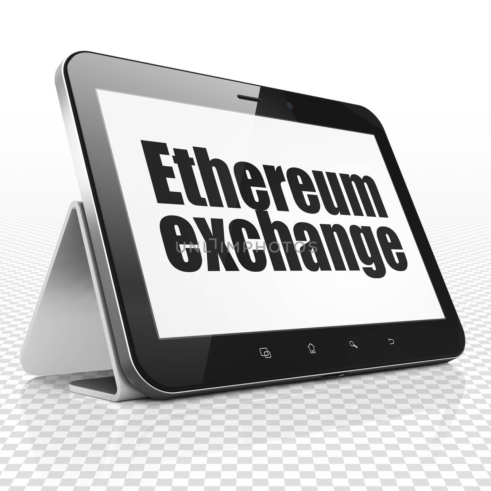 Cryptocurrency concept: Tablet Computer with Ethereum Exchange on display by maxkabakov