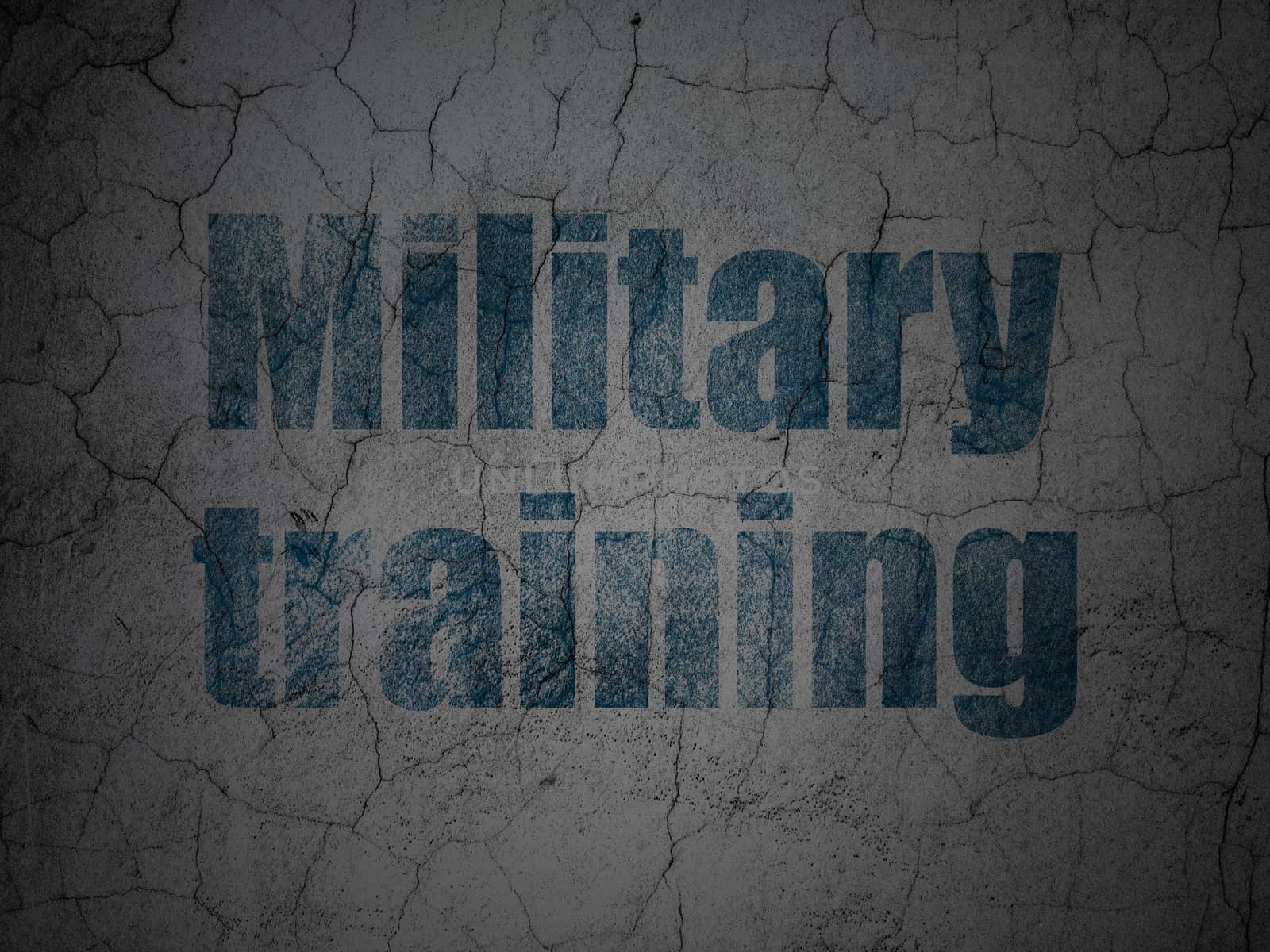 Education concept: Blue Military Training on grunge textured concrete wall background