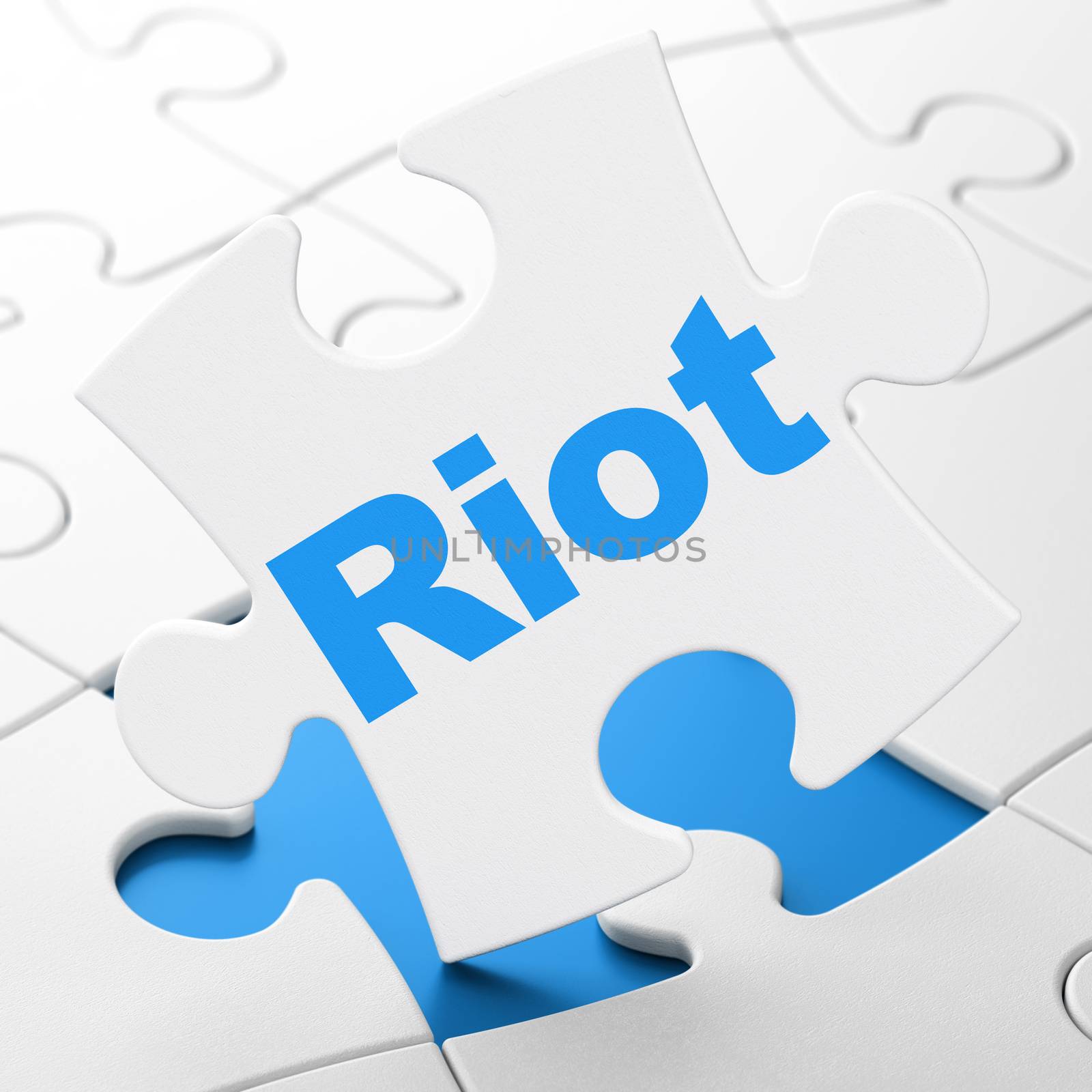 Politics concept: Riot on White puzzle pieces background, 3D rendering