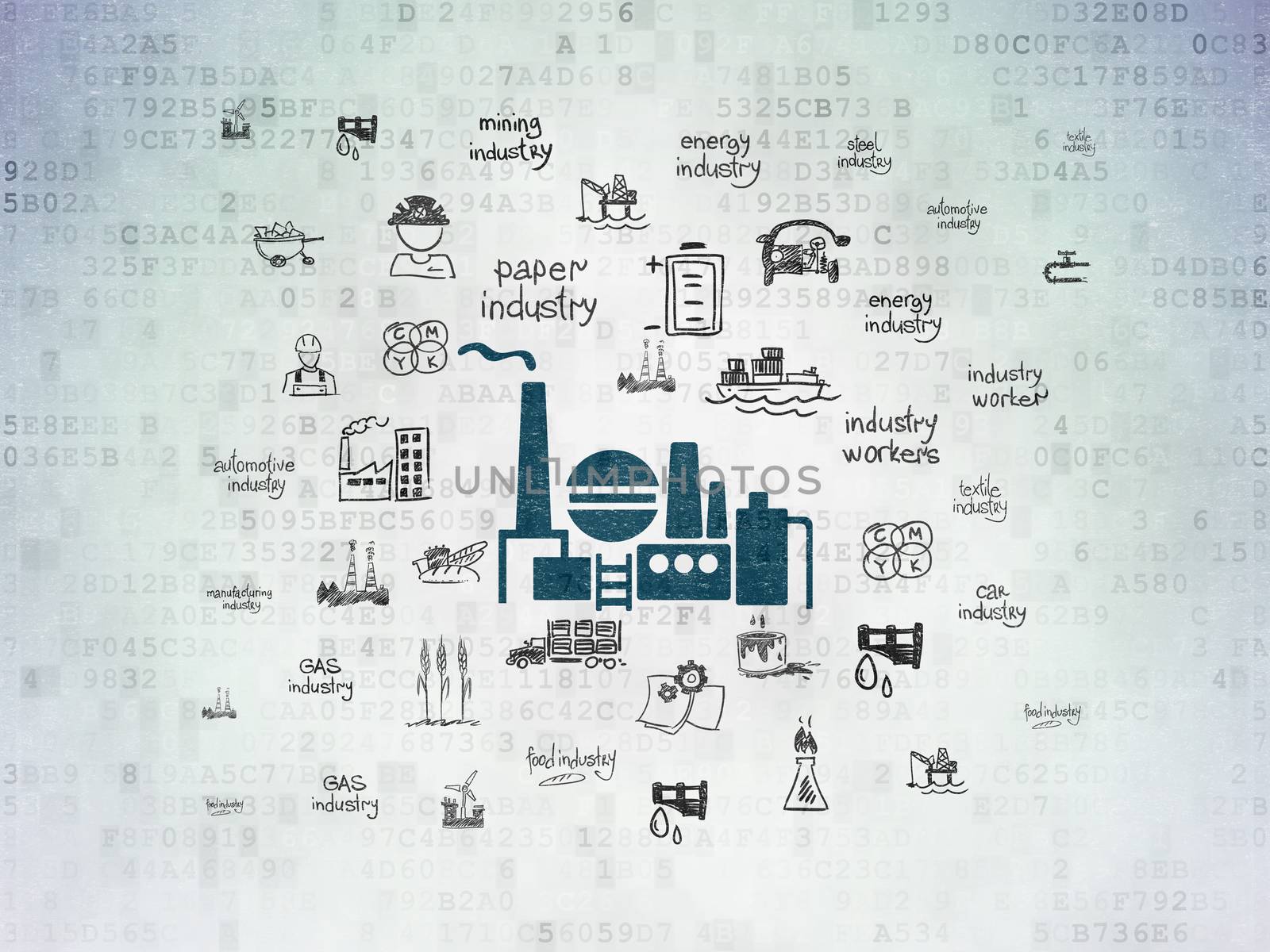 Industry concept: Painted blue Oil And Gas Indusry icon on Digital Data Paper background with  Hand Drawn Industry Icons
