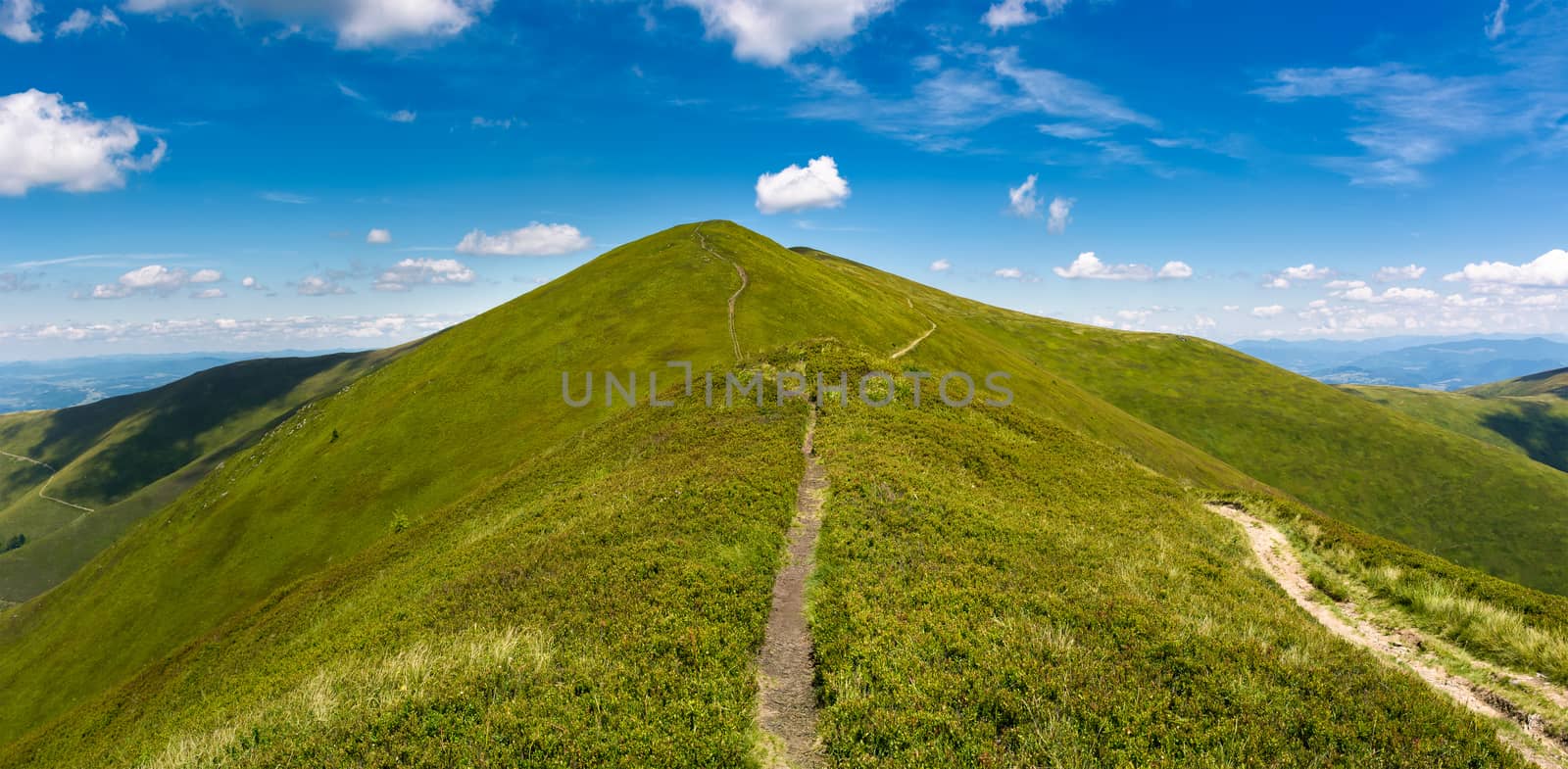 footpath through grassy peak of mountain ridge by Pellinni