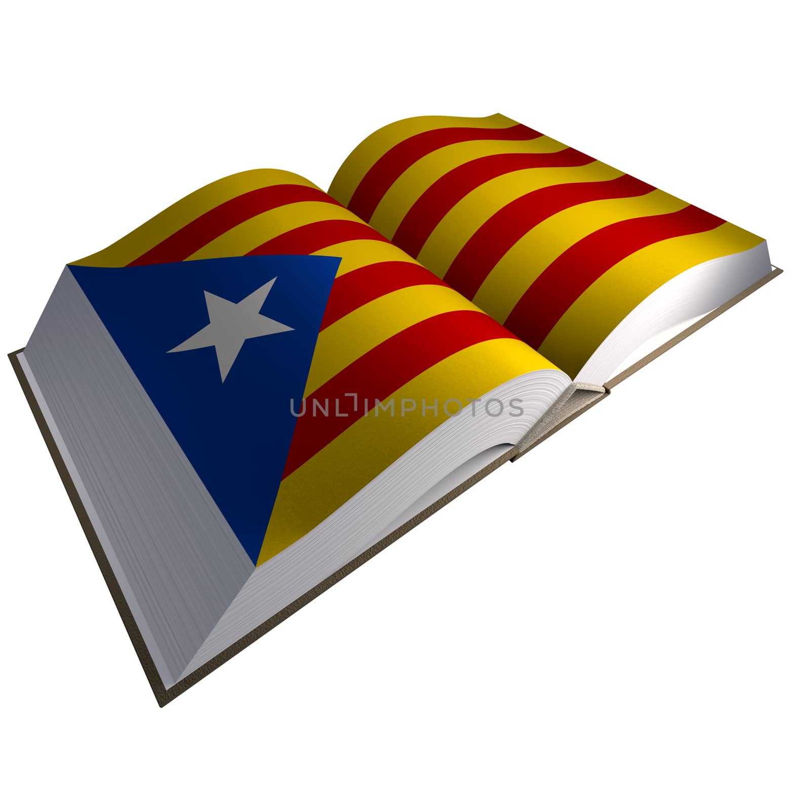 Book with Catalonian flag, 3d illustration.
