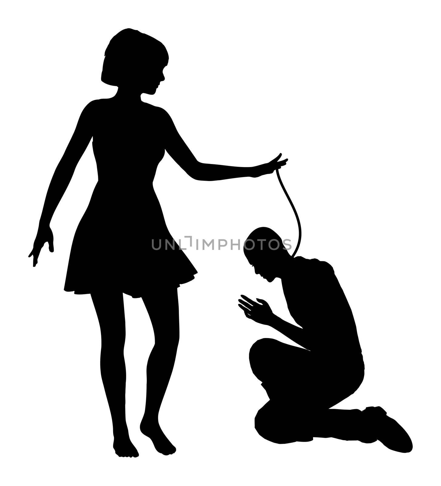 Dominated Man. Woman treating man like slave, concept of oppression and domination