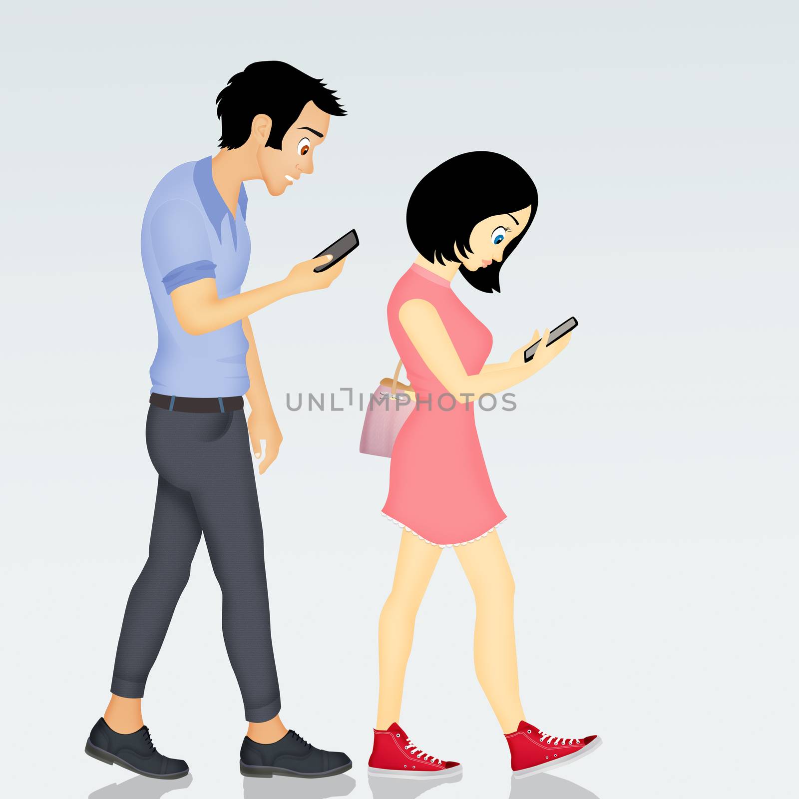 illustration of people walking with smartphones