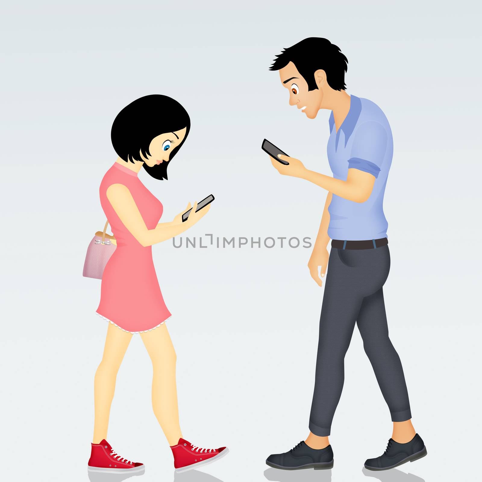 illustration of people walking with smartphones