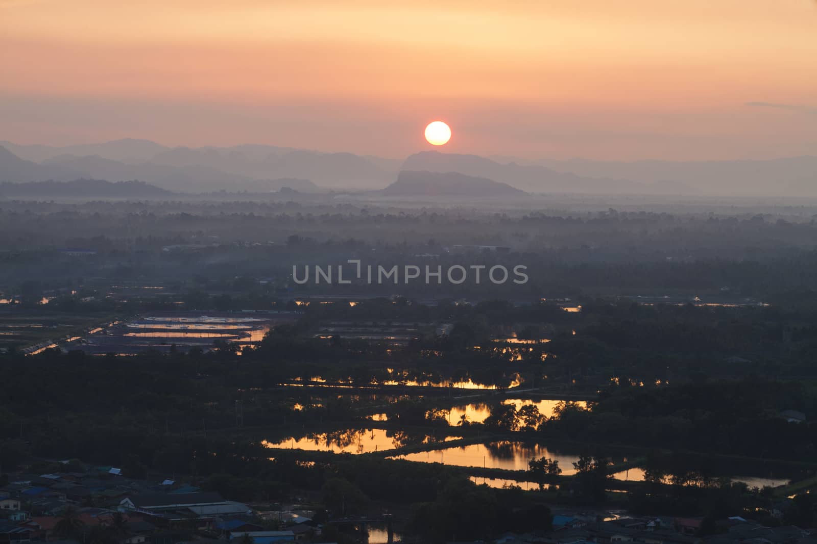 Chumphon Thailand Community house along the river at Mutsea Mountain Viewpoint located at ban pak nam in Chumphon Thailand.Sunset mountain viewpoint Mutsea