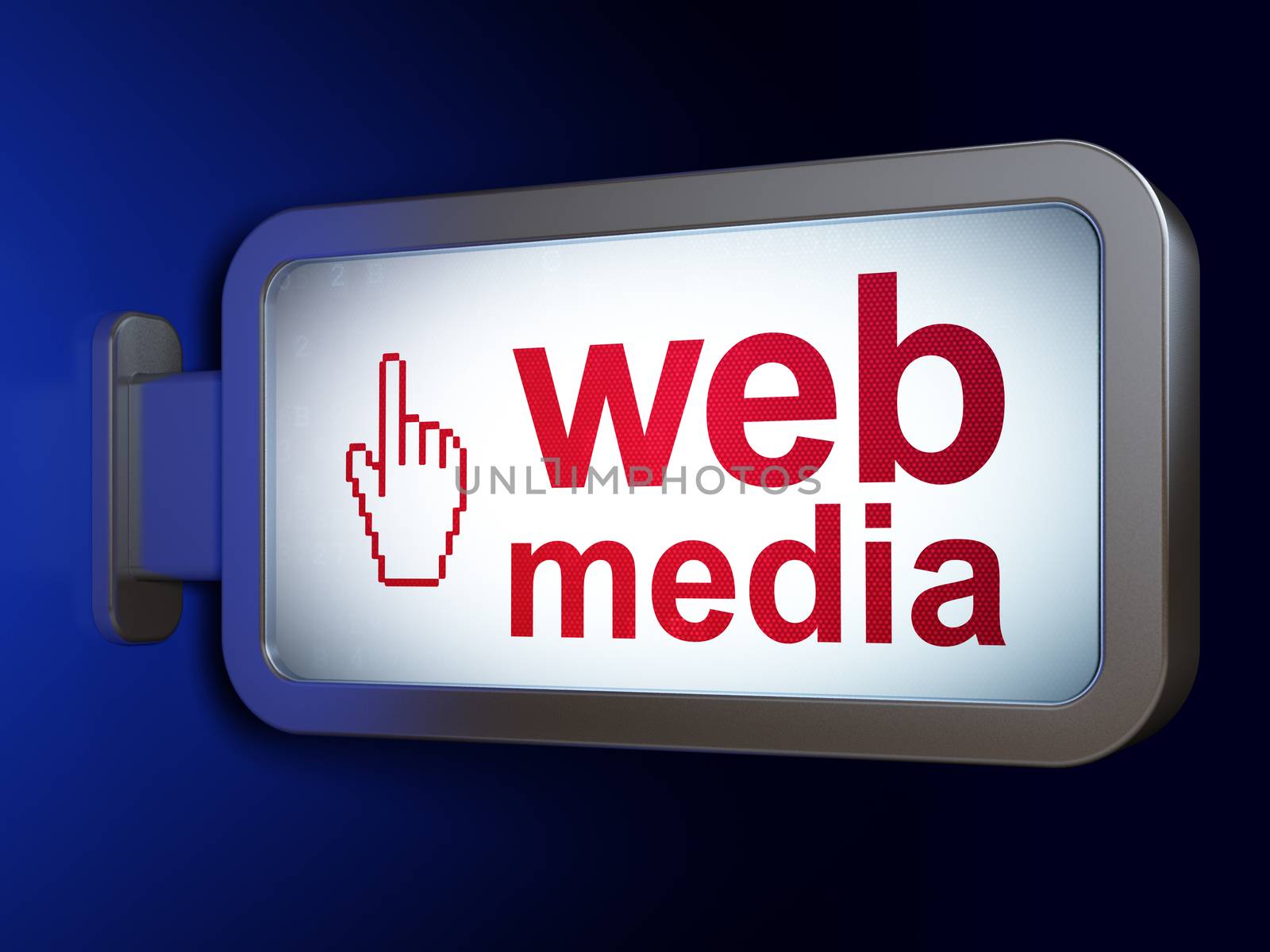 Web development concept: Web Media and Mouse Cursor on advertising billboard background, 3D rendering