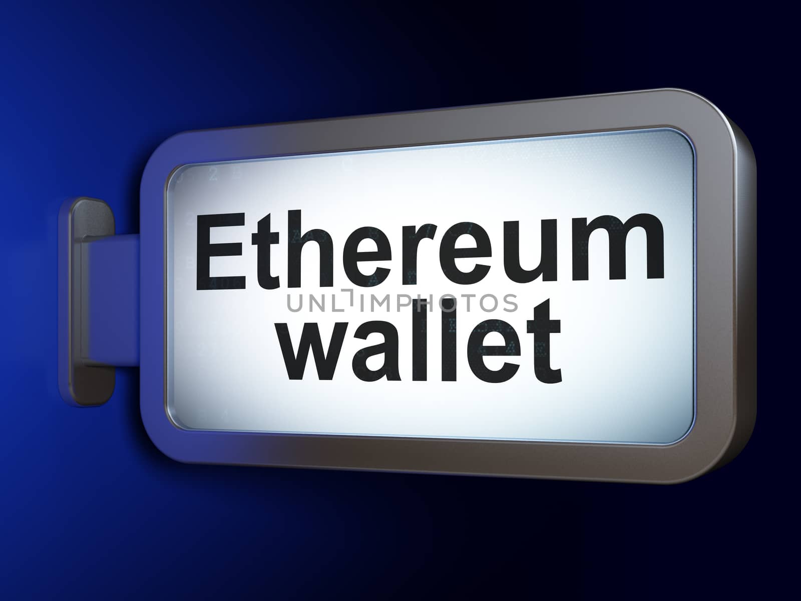 Blockchain concept: Ethereum Wallet on advertising billboard background, 3D rendering