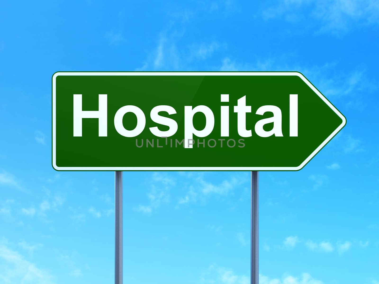 Healthcare concept: Hospital on road sign background by maxkabakov