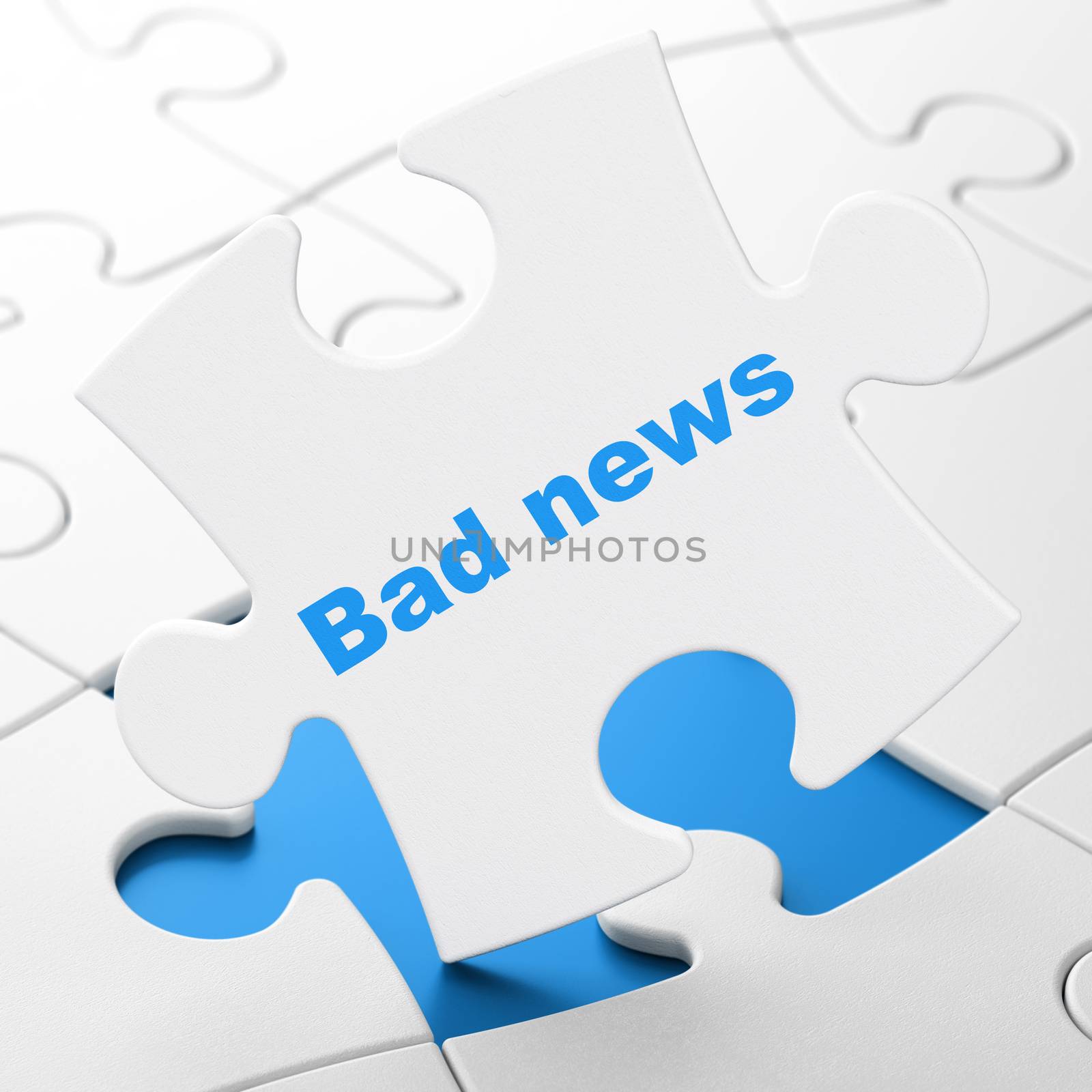 News concept: Bad News on White puzzle pieces background, 3D rendering