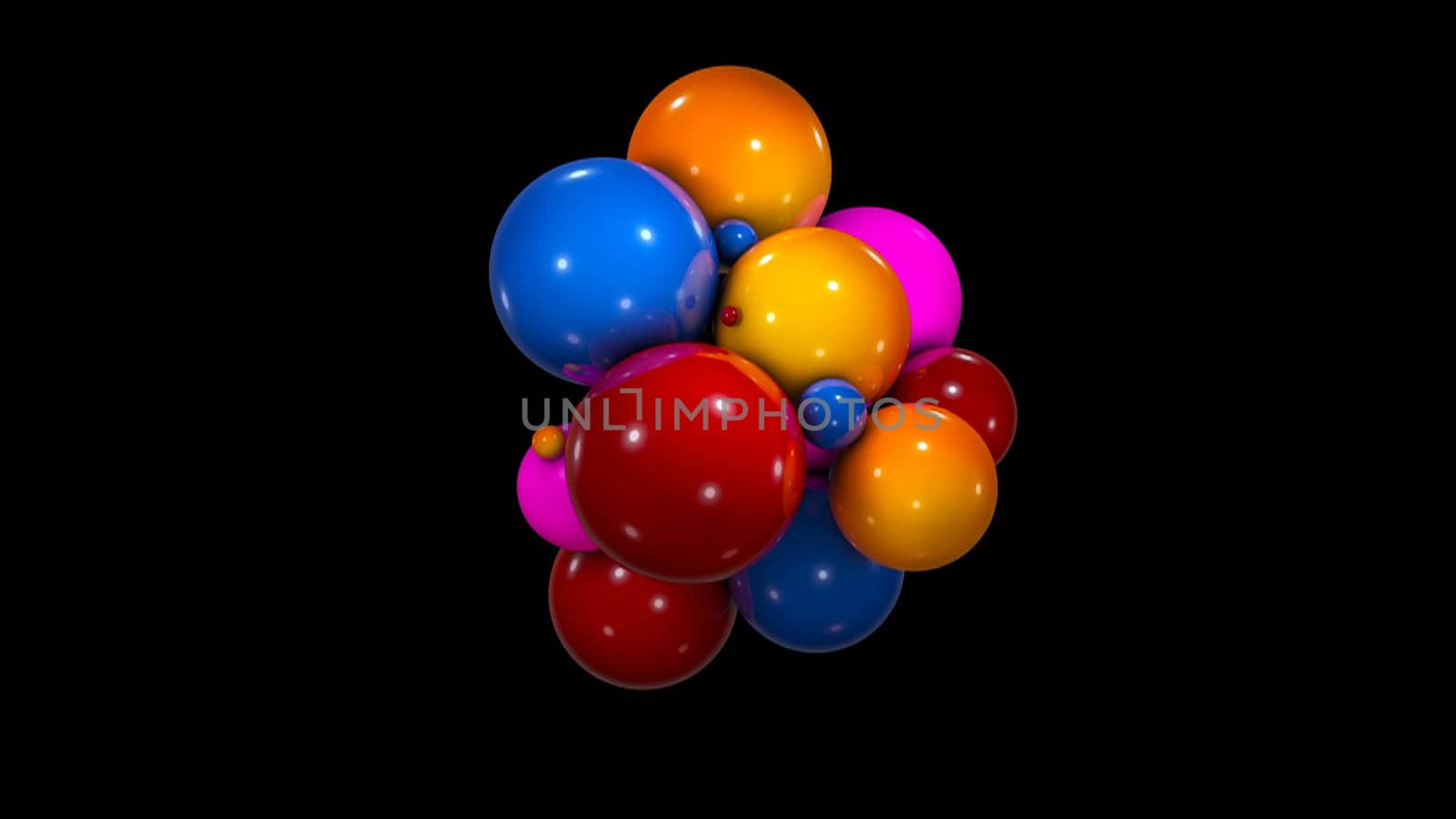 Abstract background with chaotic colorful spheres. 3d rendering