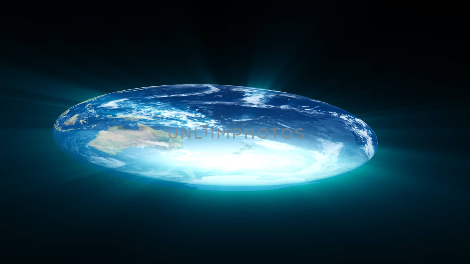 Flat Earth on black background. Digital illustration by nolimit046