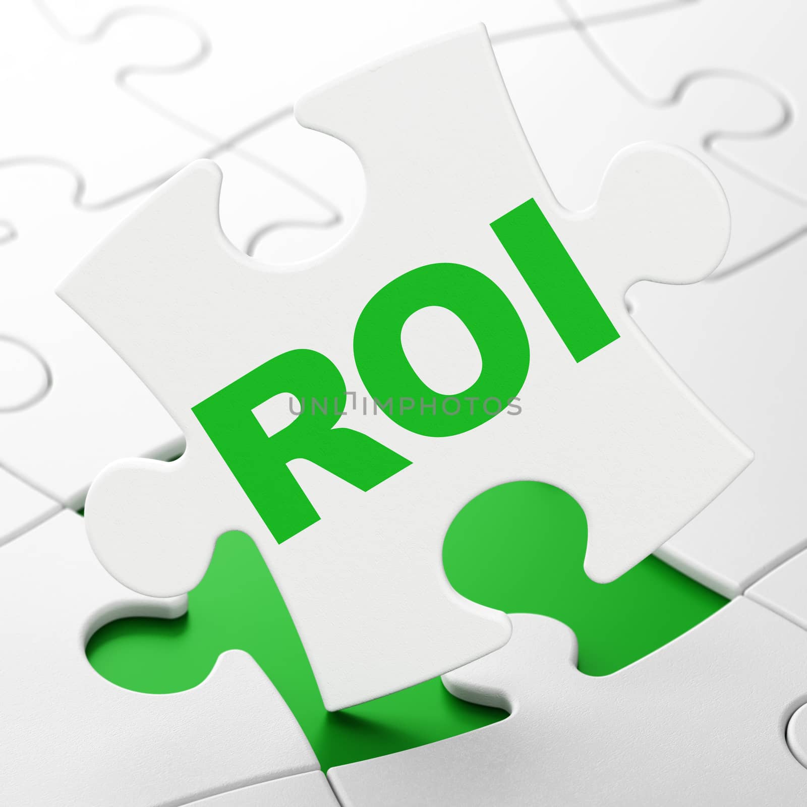 Business concept: ROI on White puzzle pieces background, 3D rendering
