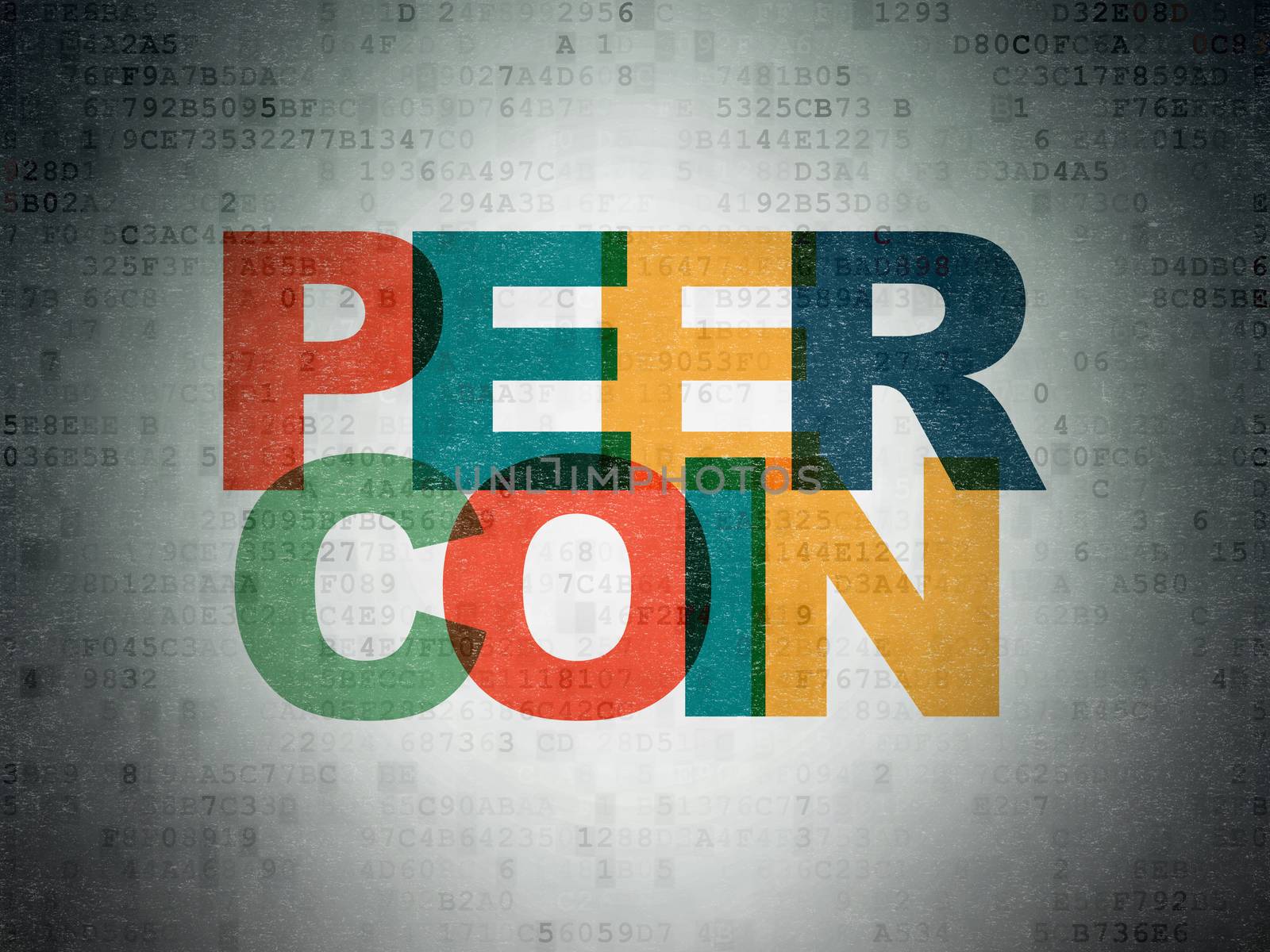 Blockchain concept: Painted multicolor text Peercoin on Digital Data Paper background